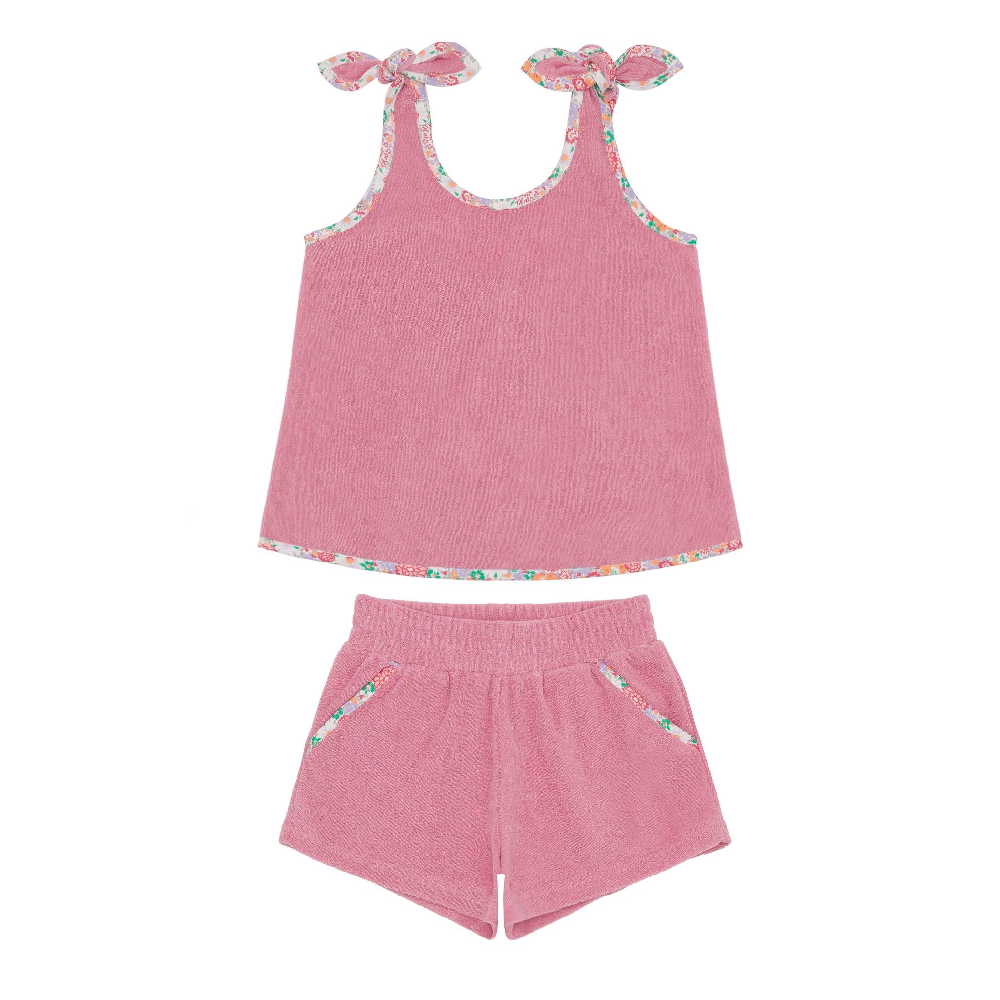 pink sands french terry tie-knot tank top set