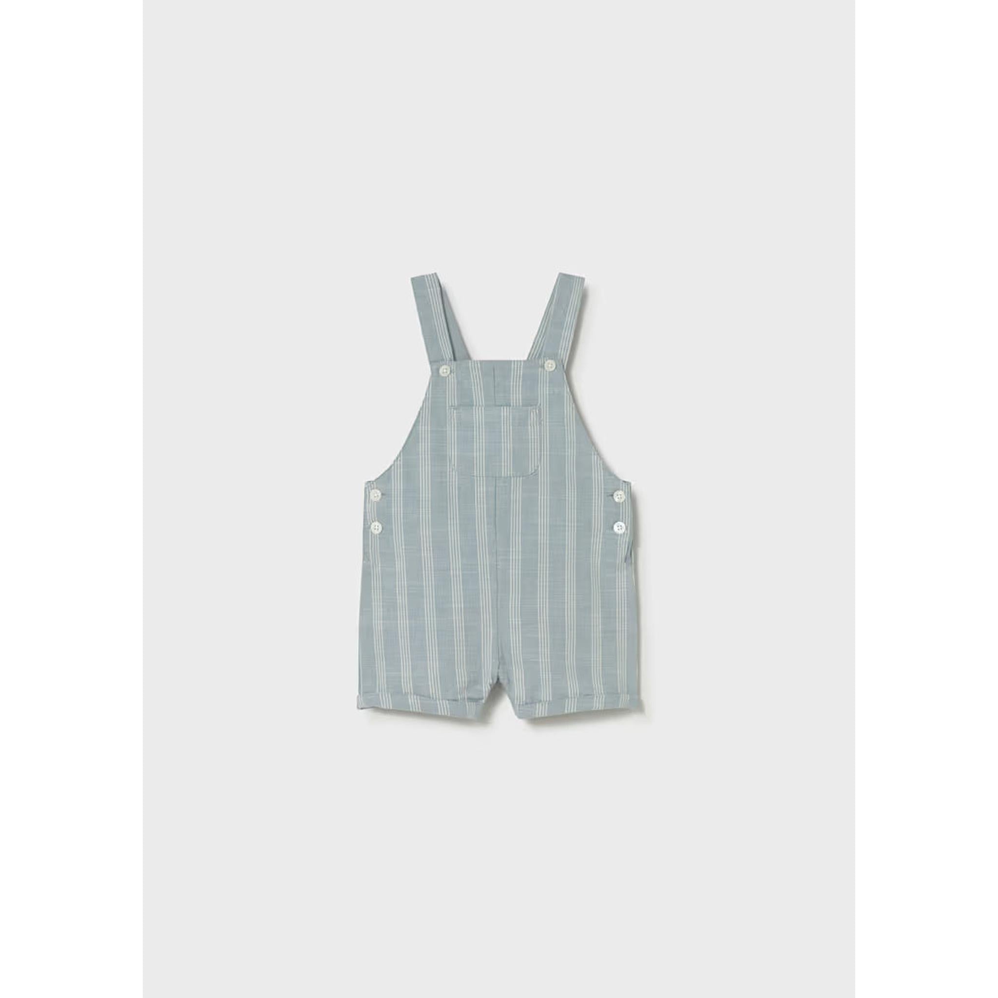 Baby Linen Striped Dungaree - Green