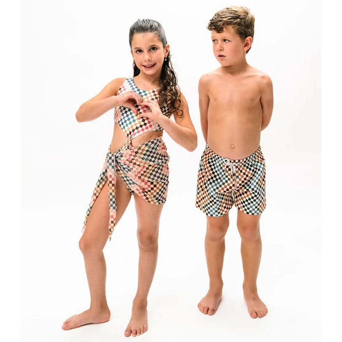 boy swim shorts checkered