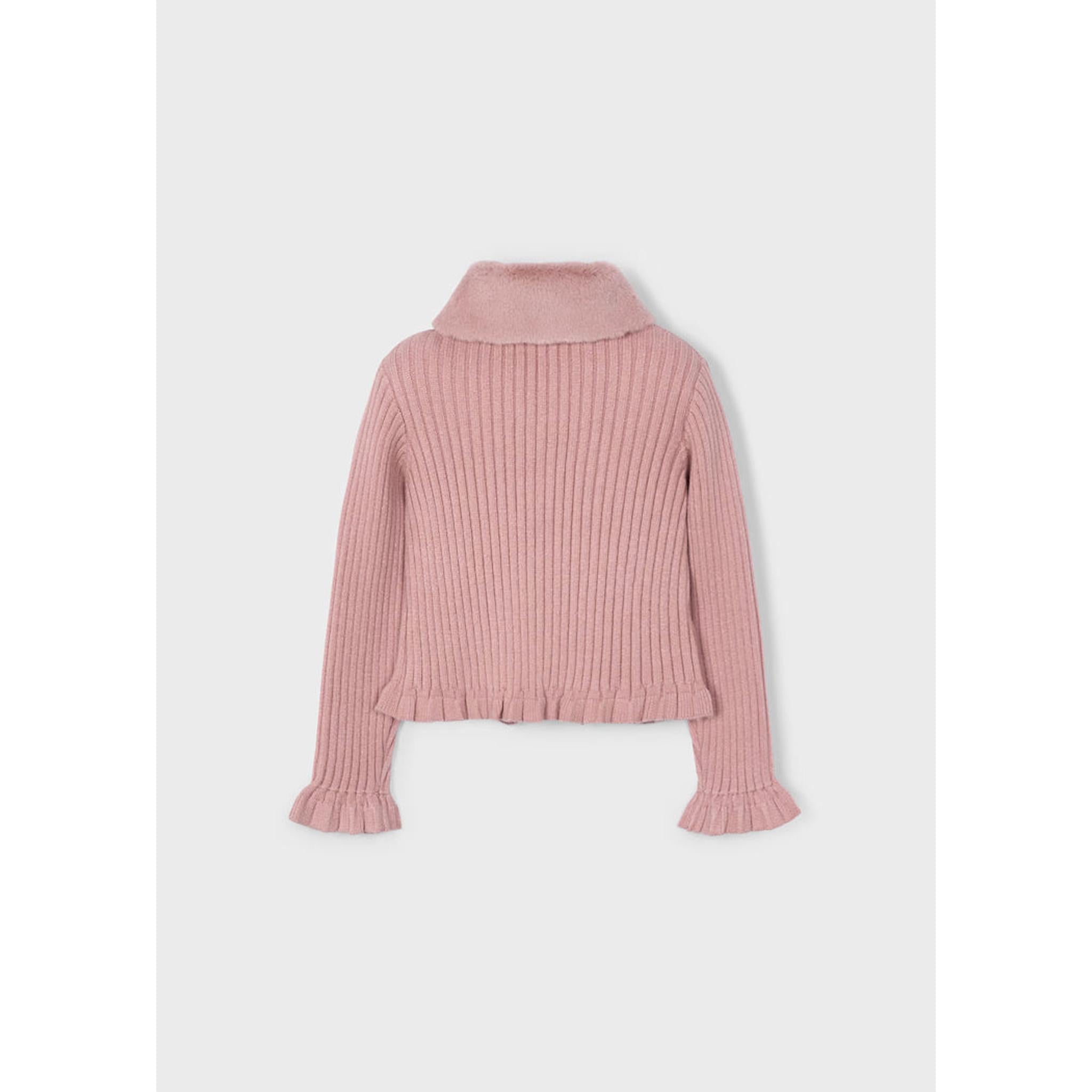 Girl Cardigan with Faux Fur Collar