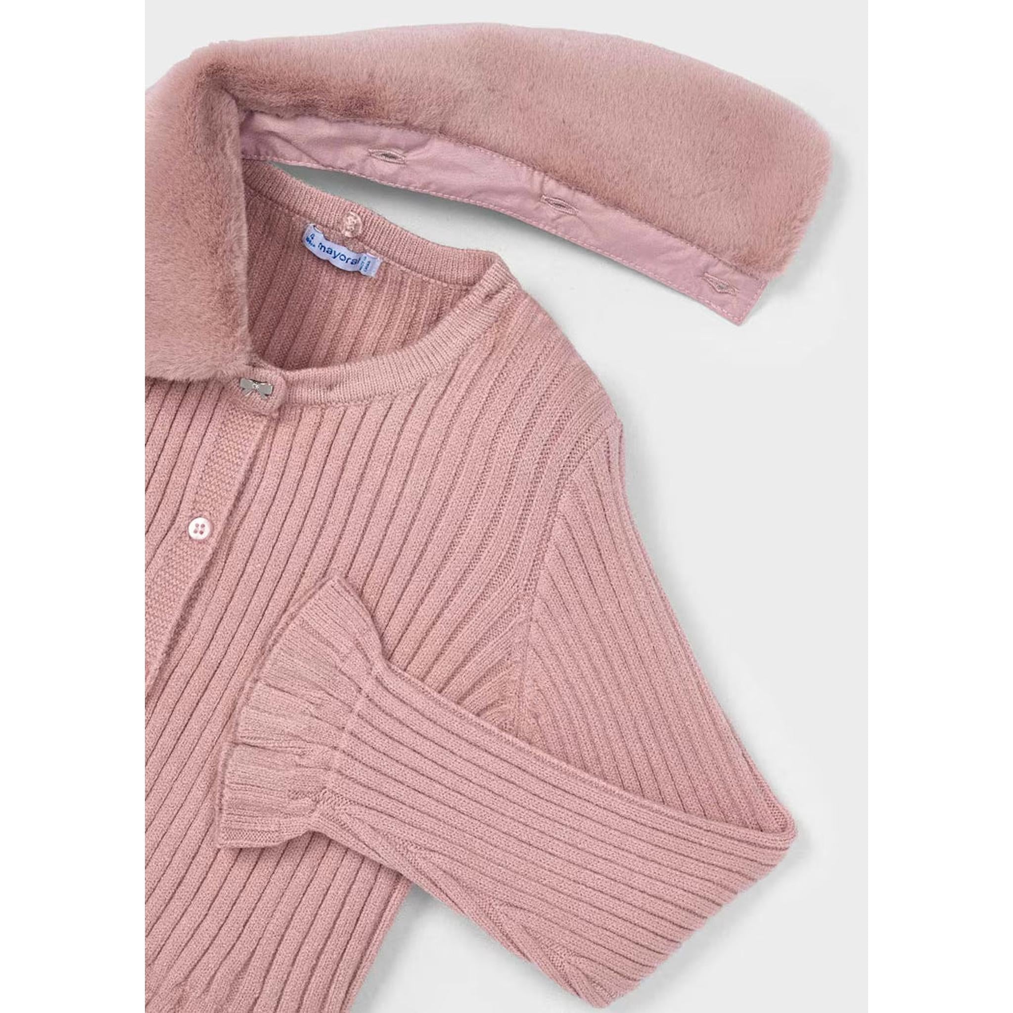 Girl Cardigan with Faux Fur Collar