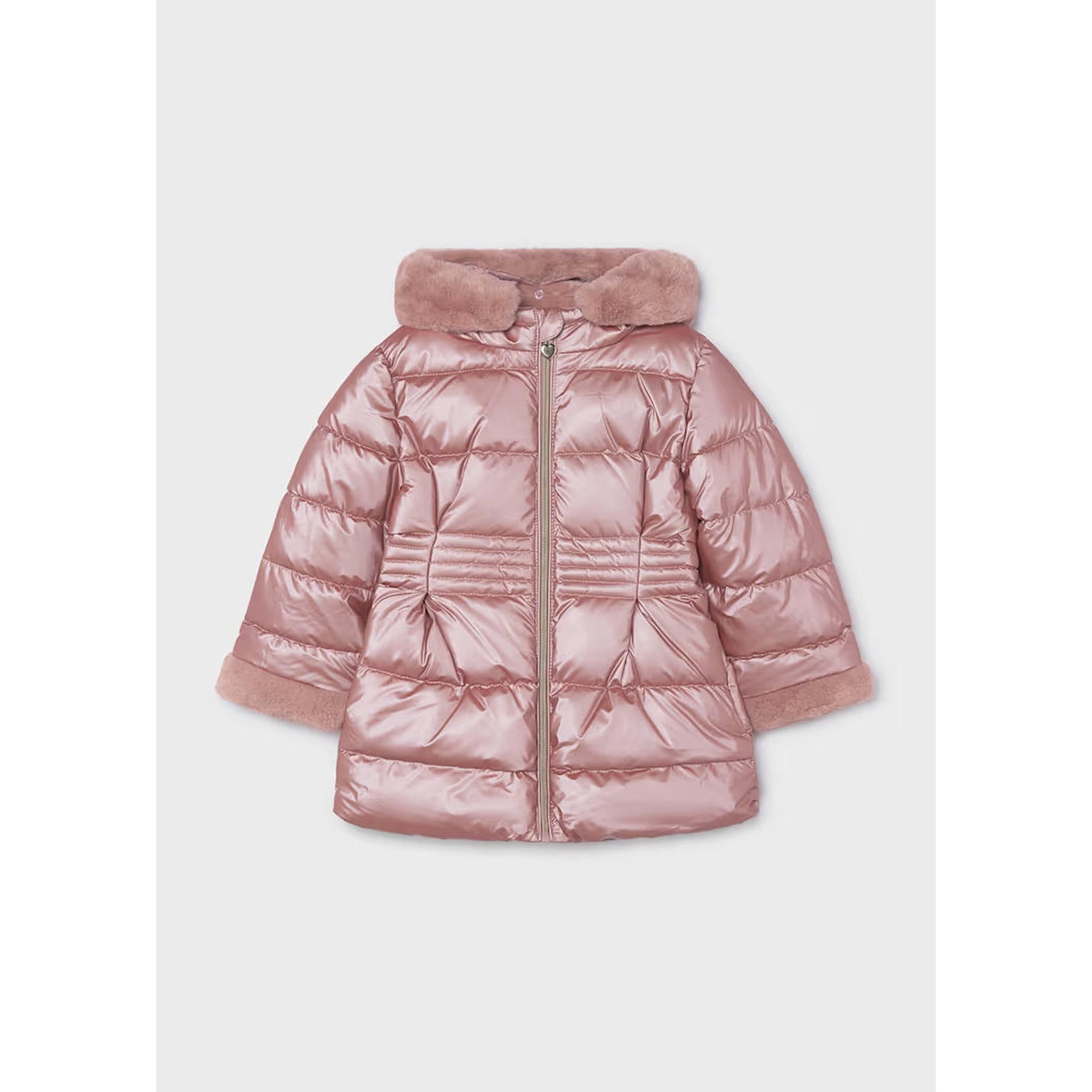 Girl Metallic Faux Fur Puffer Jacket