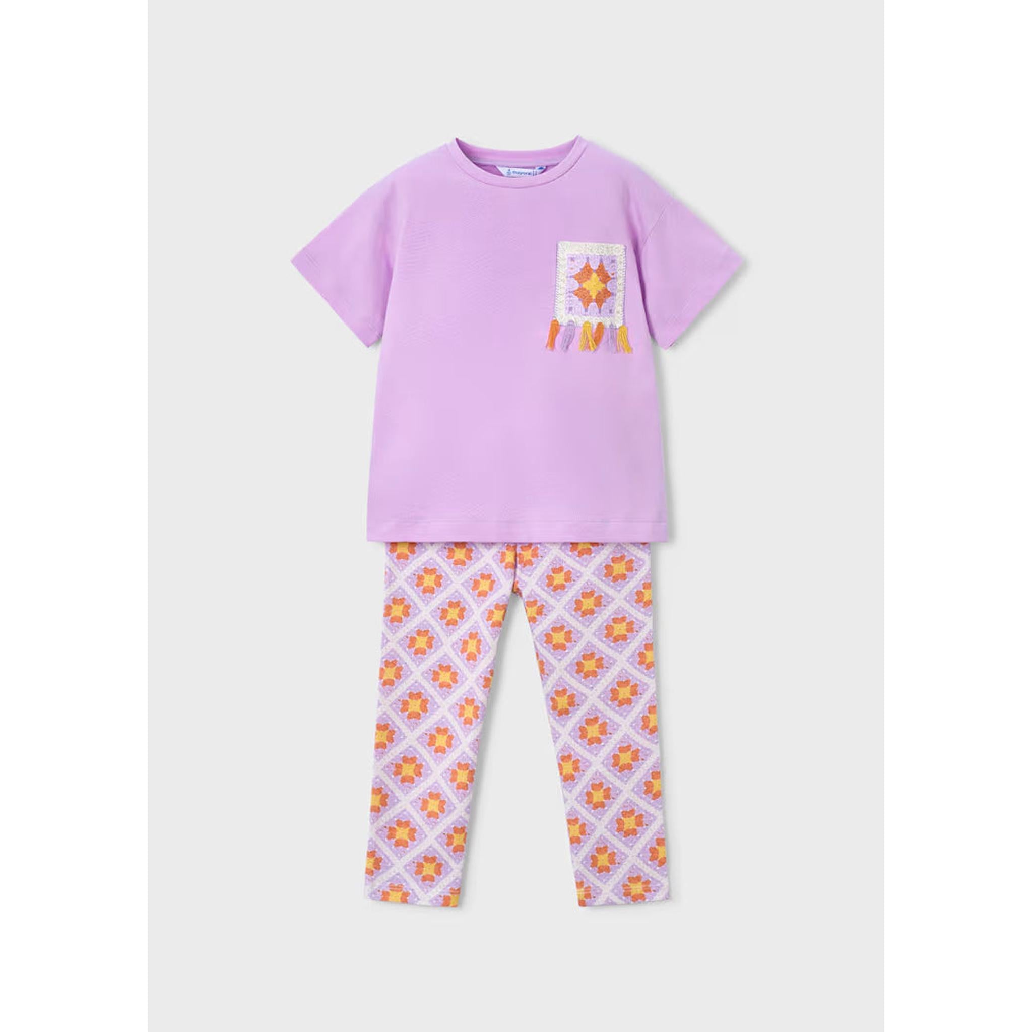 Girl Printed Leggings and T-shirt Set Purple