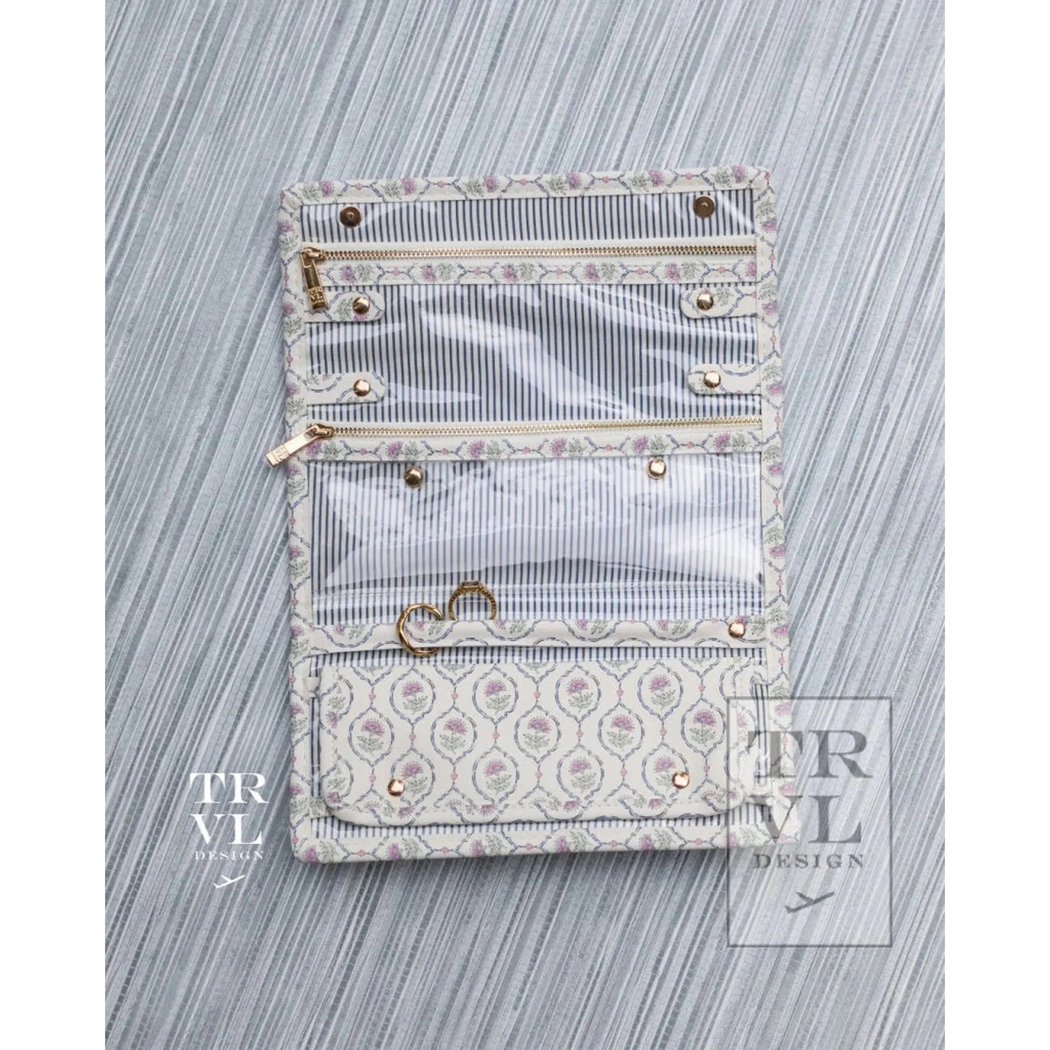 LUXE JEWELRY WALLET - ANTIBES with Navy Pinstripe Liner