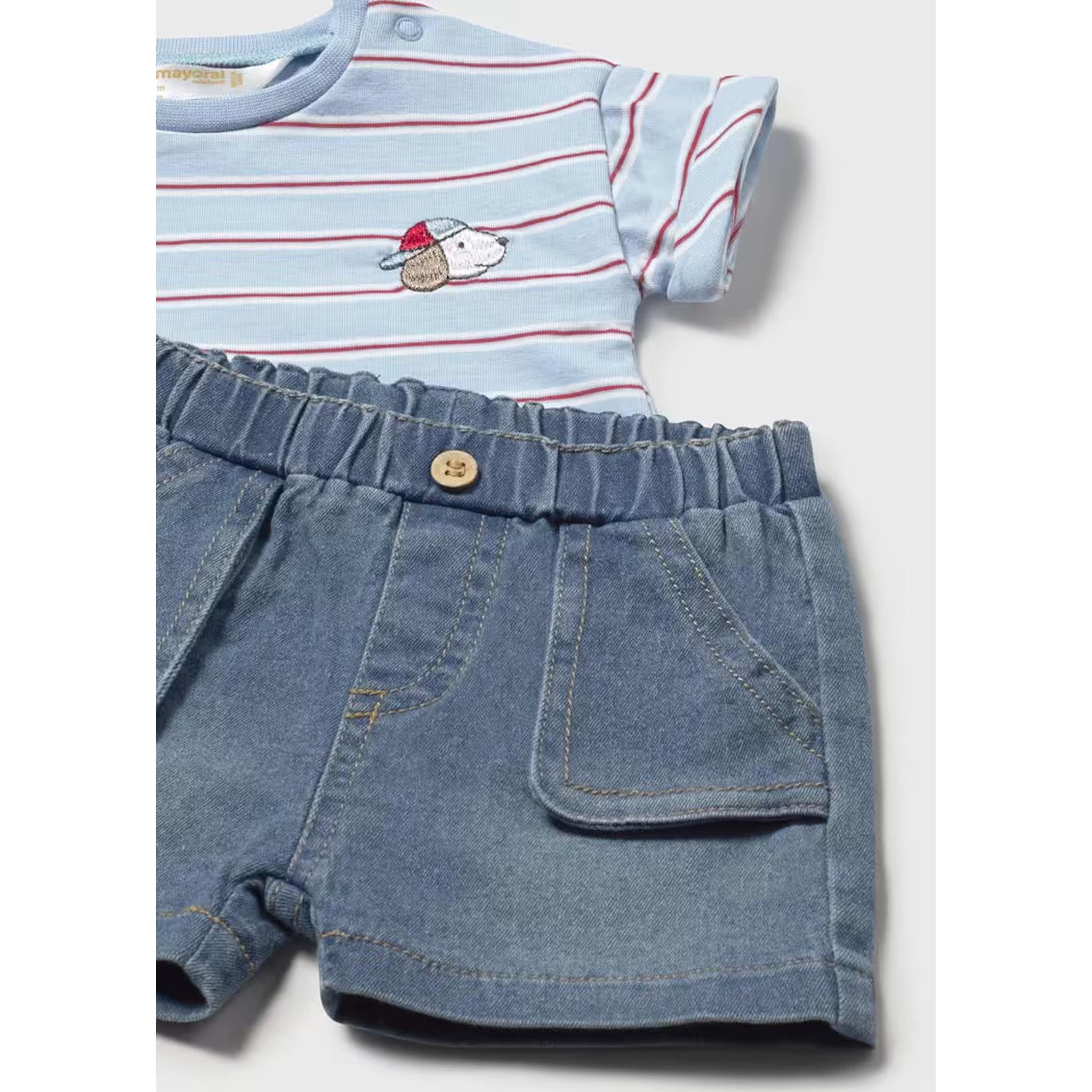 Embroidered Puppy Short Set