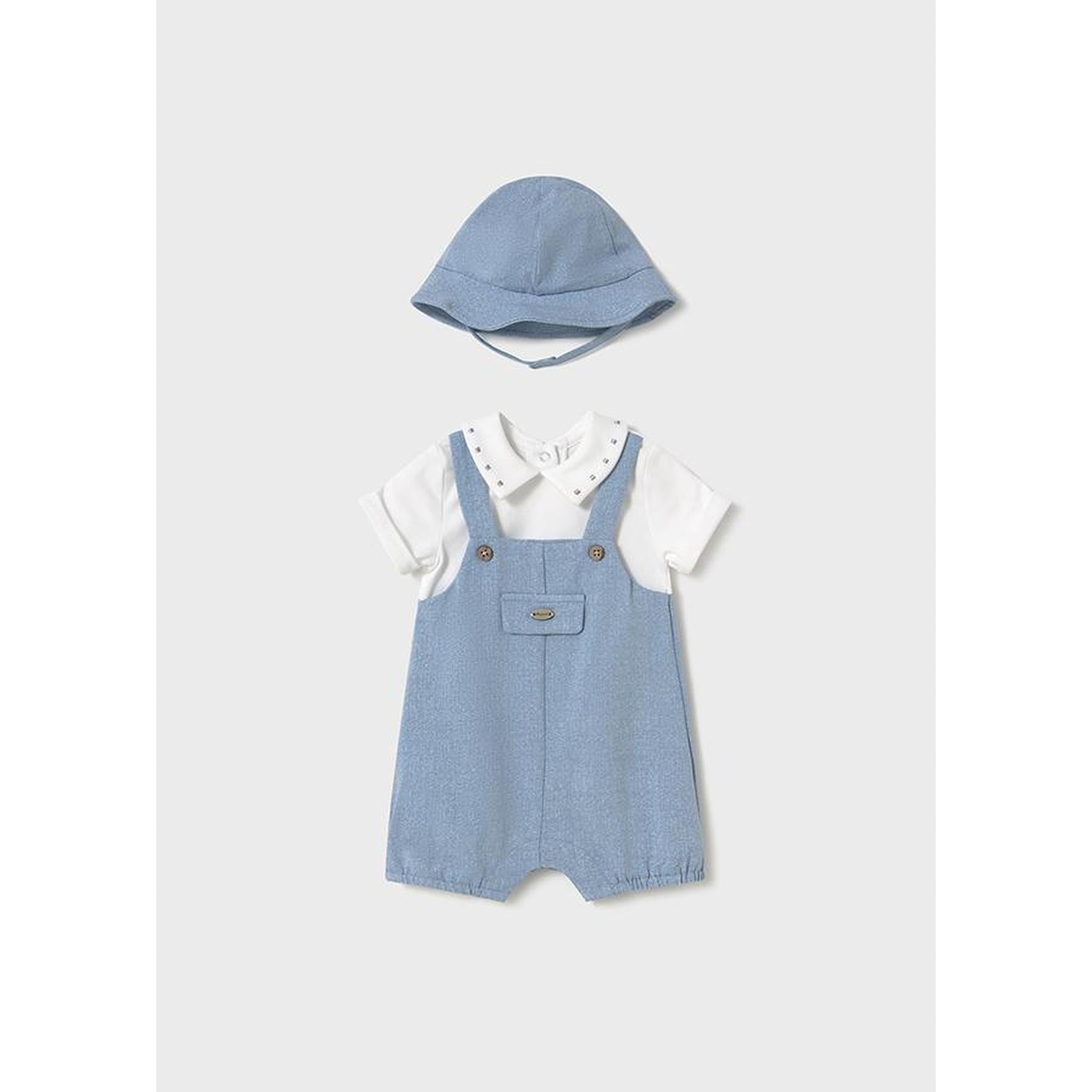 Newborn Simulated Dungaree Romper with Hat
