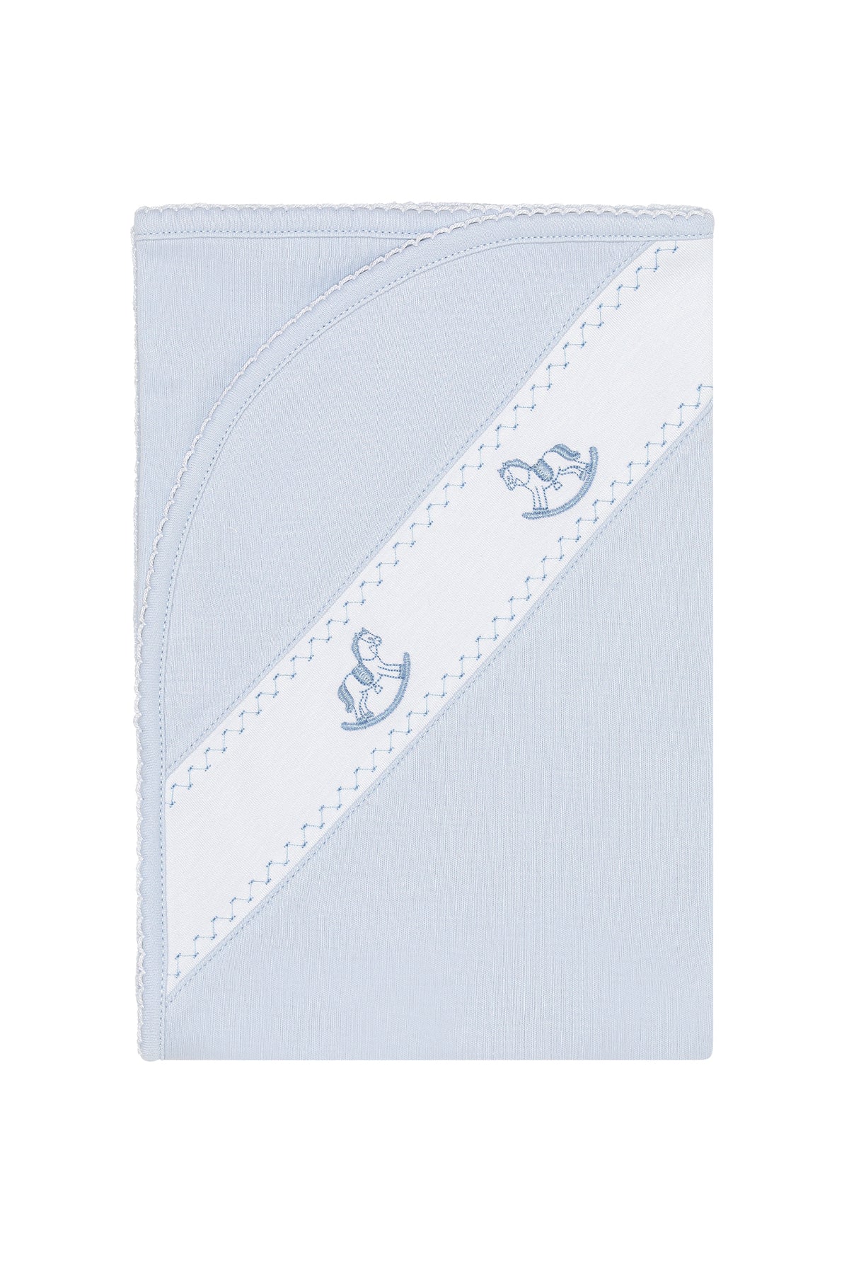 BLUE ROCKING HORSE EMBROIDERED BLANKET