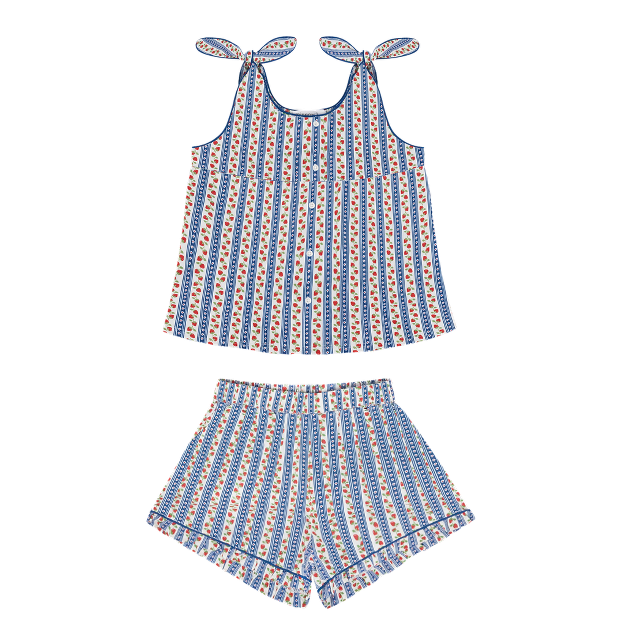 girls strawberry patch tie knot tank and short set