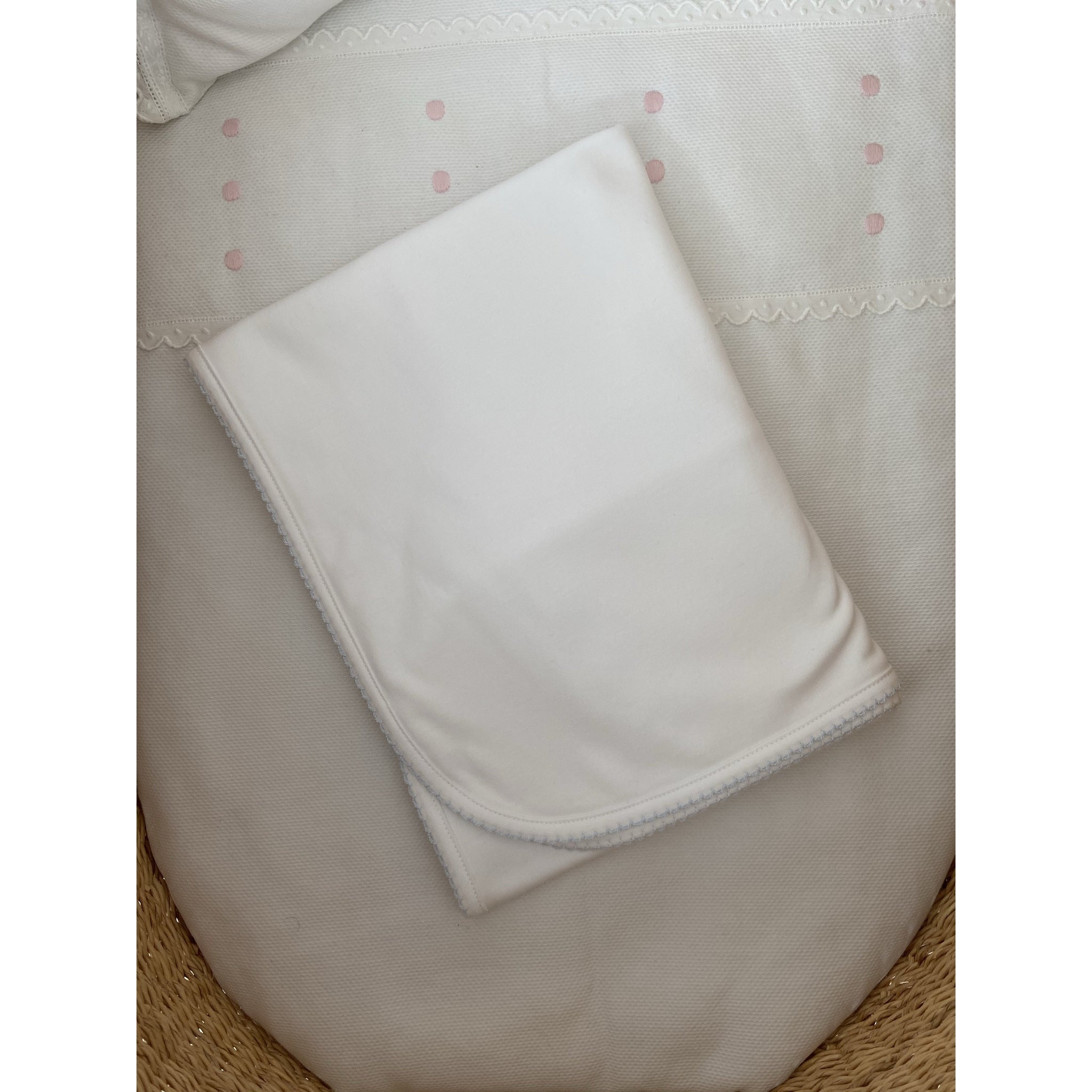White Pima Blanket - Blue Trim