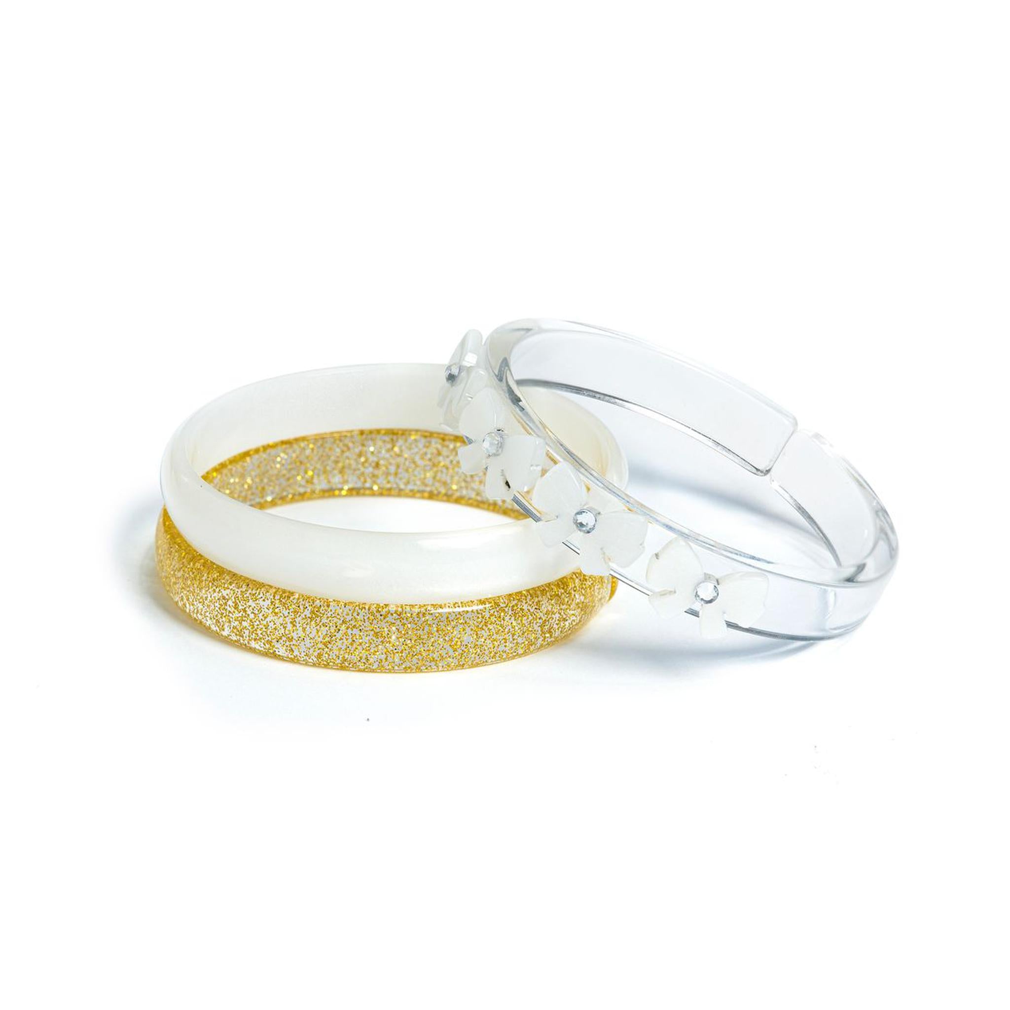 Bows White Glitter Gold Bangles