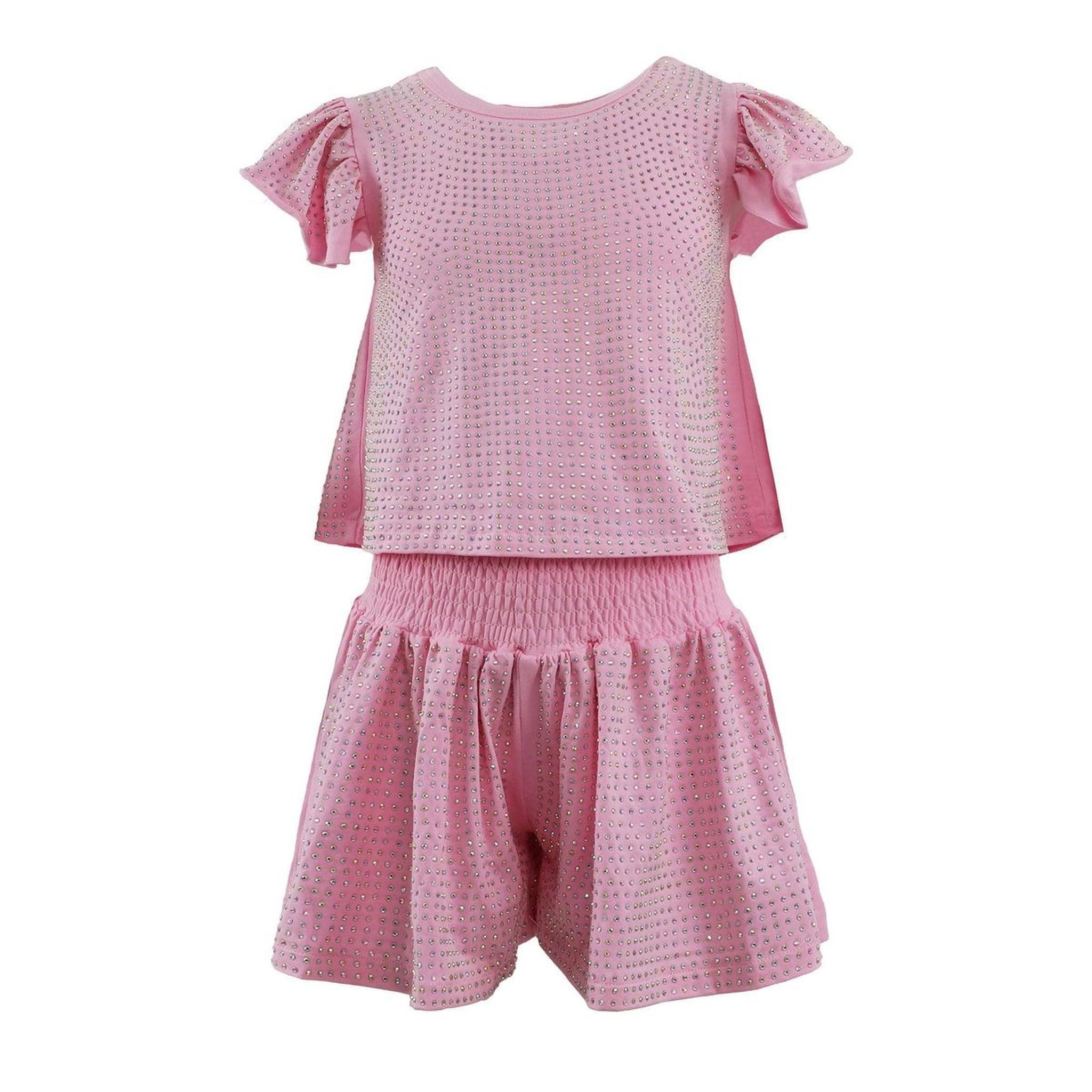 Pink Crystal Ruffle Short Set