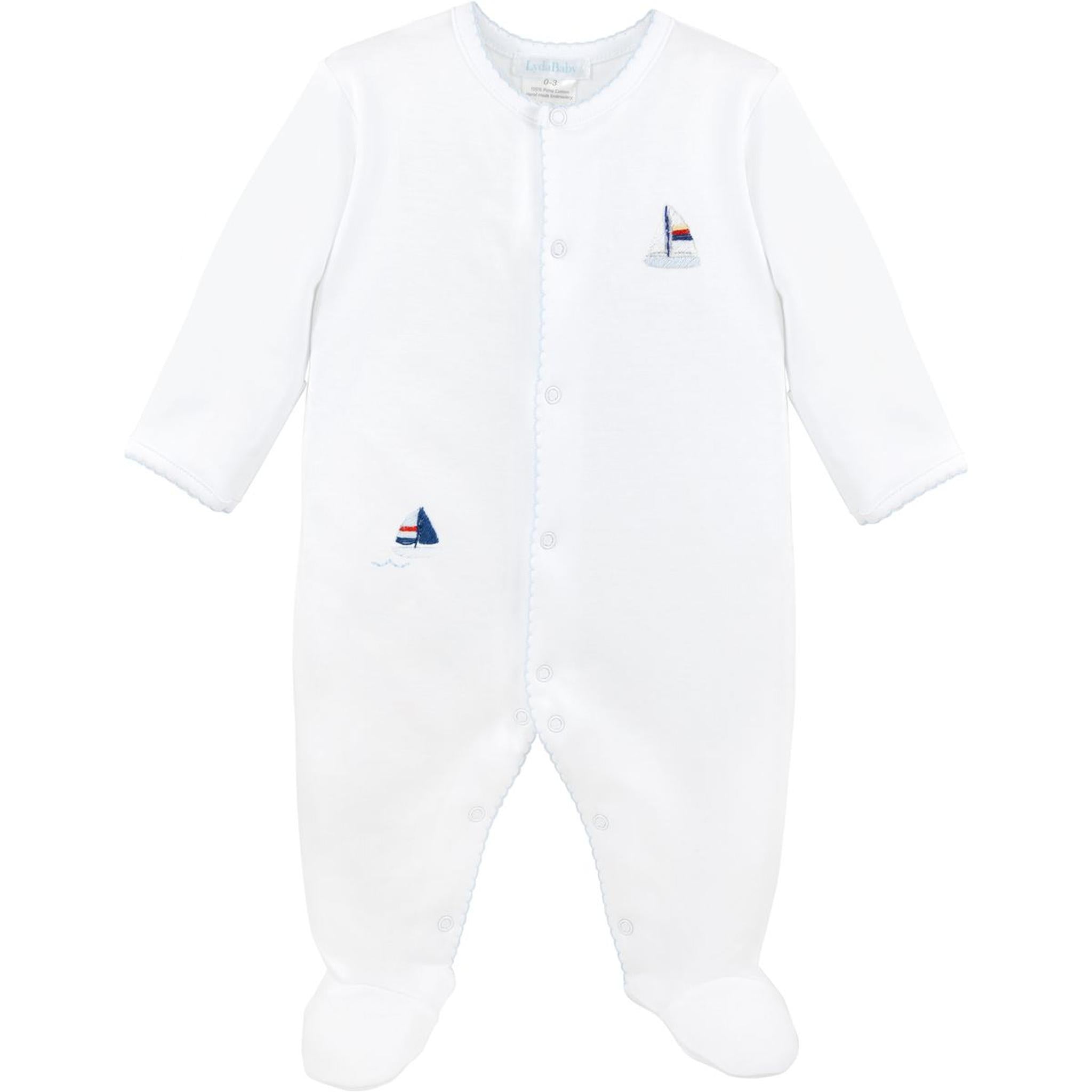 Small Sailboats Embroidered Pima Footie