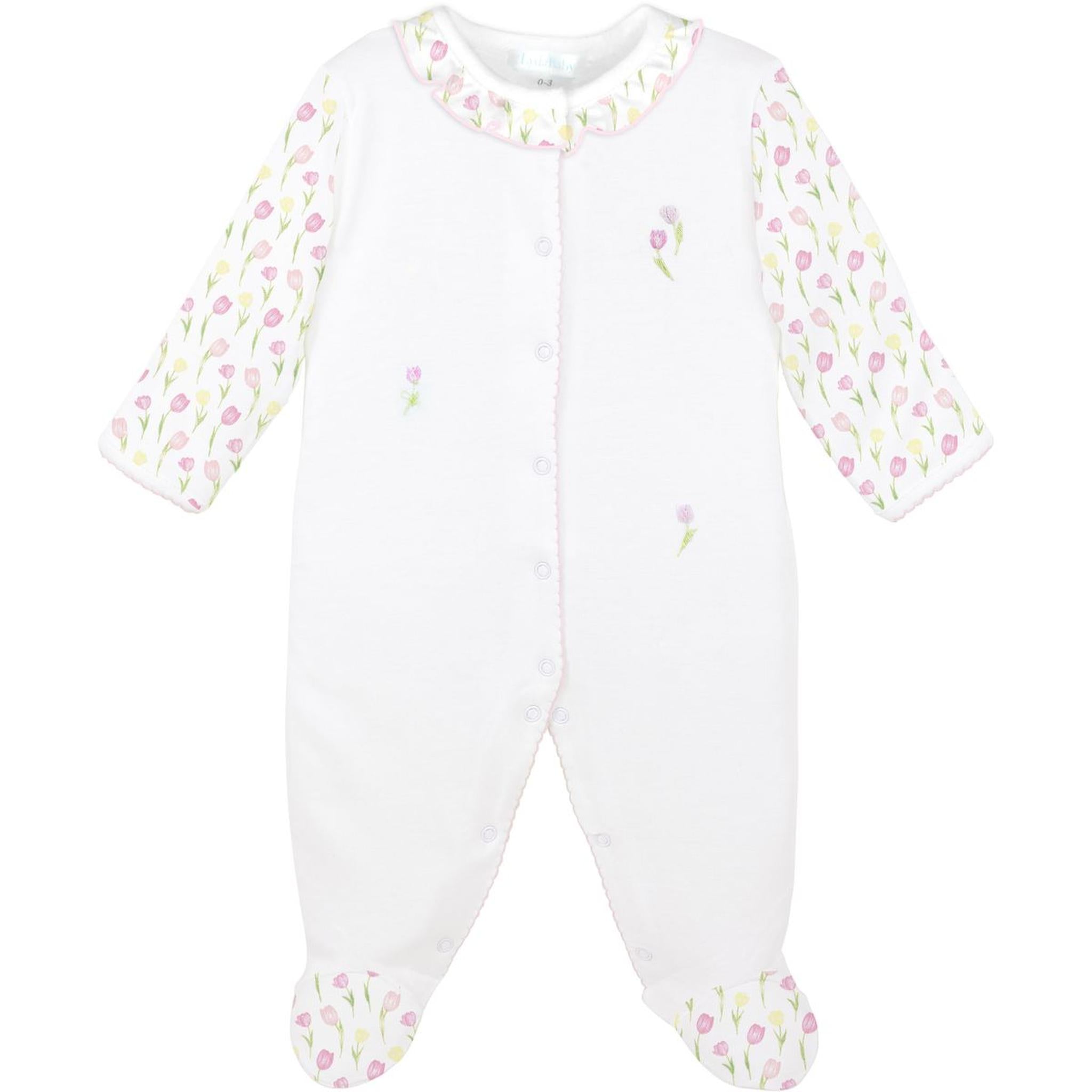 Tulip Fields Embroidered Pima Footie