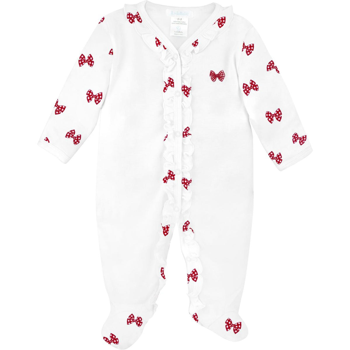 Vichy Red Bow Embroidered Pima Footie