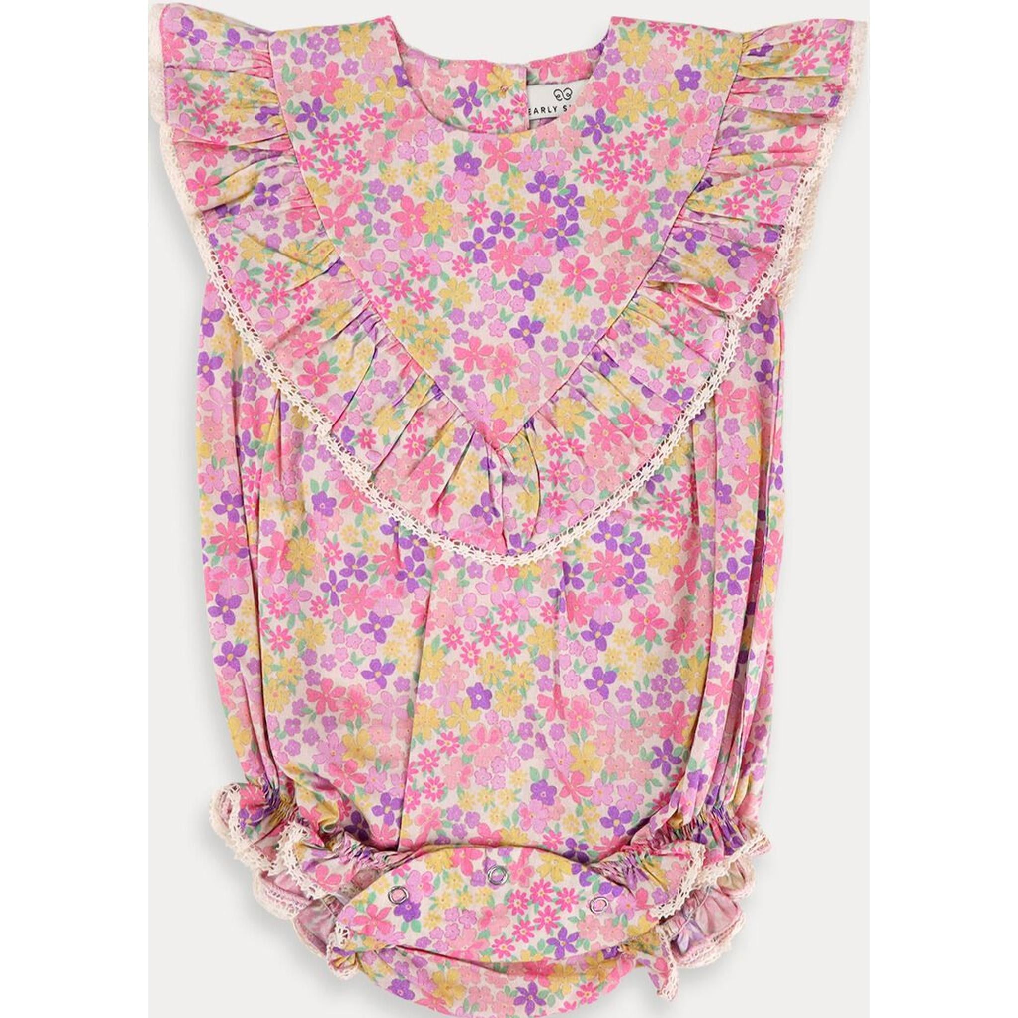 LUCY BABY BUBBLE ROMPER - EMMA FLORAL PURPLE