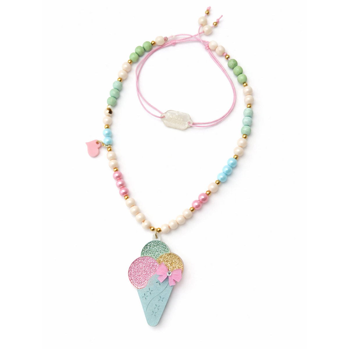 Ice Cream Cone Glitter Pastel Necklace