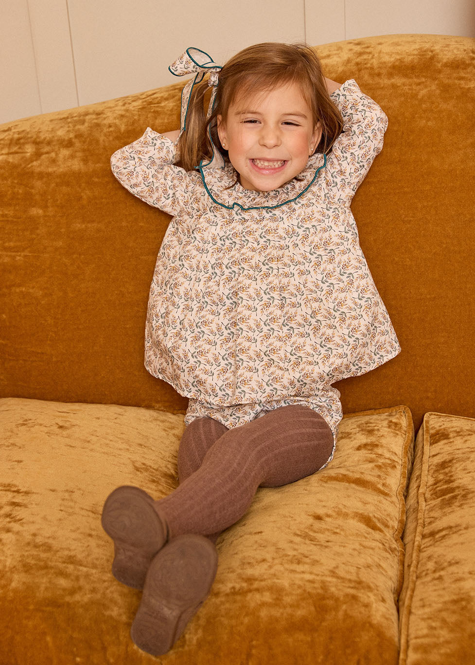Vestido Canesu Doble Flor Mostaza
