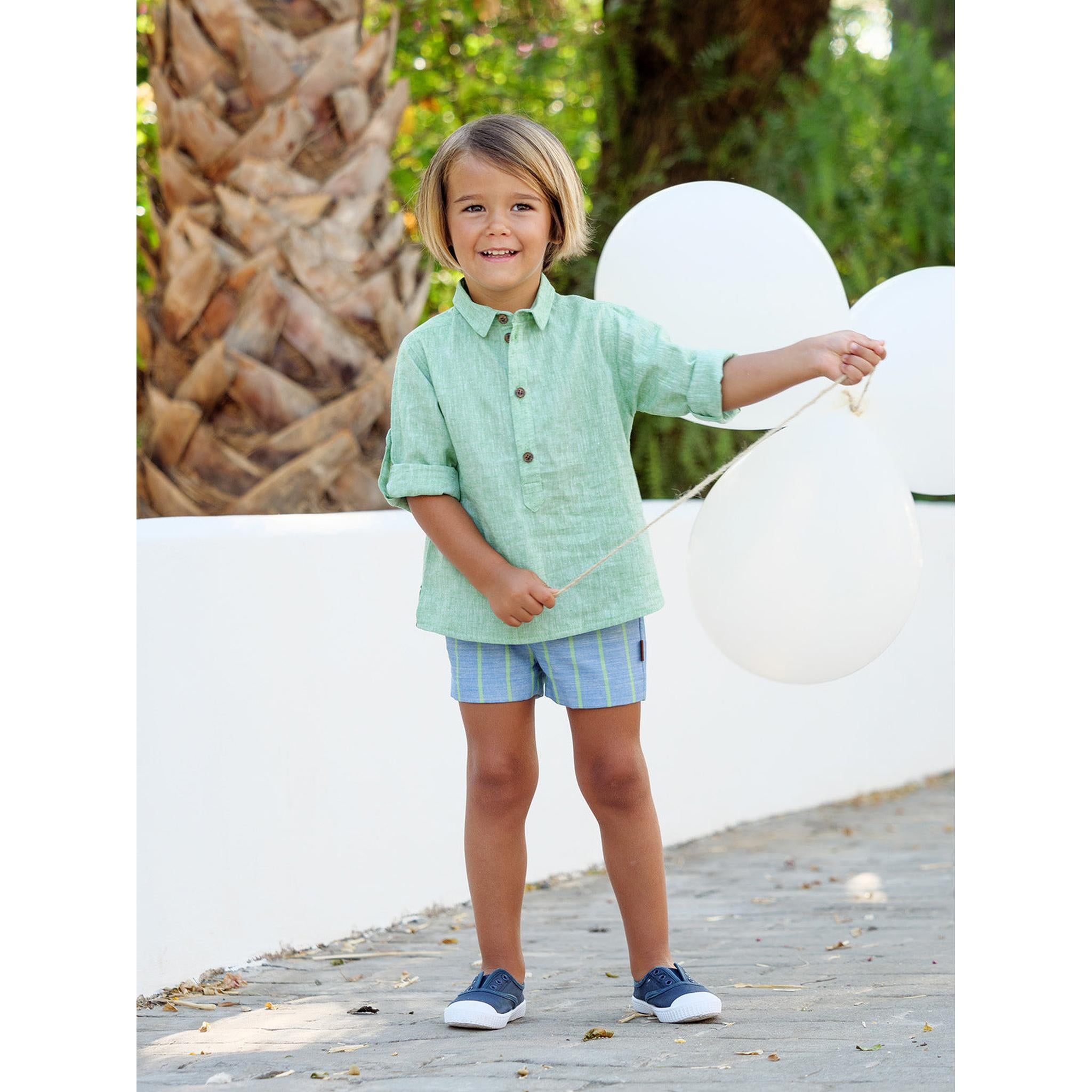 Green Blue Stripes Short Set