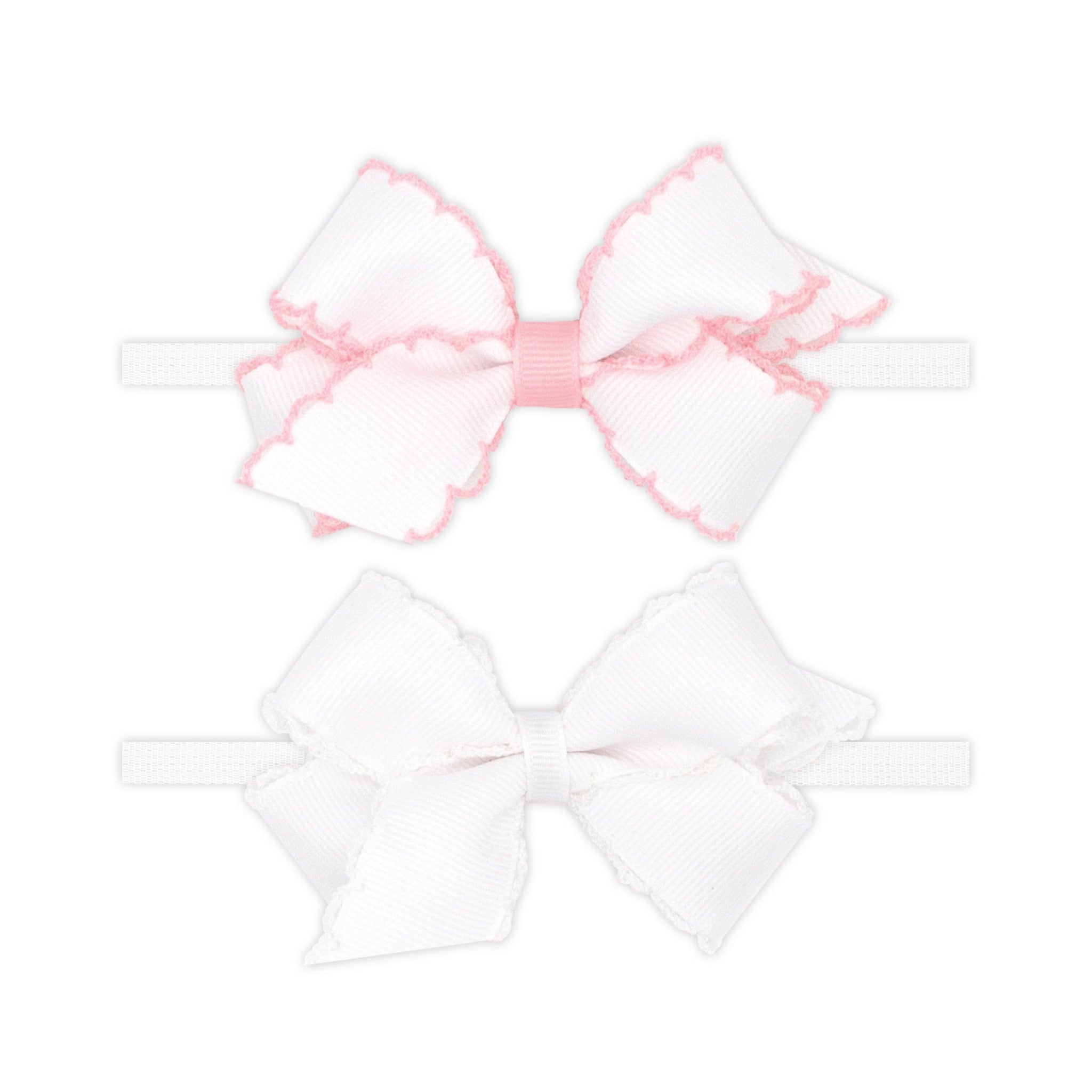 Two Mini Moonstitch Grosgrain Bows on White Skinny Nylon Band