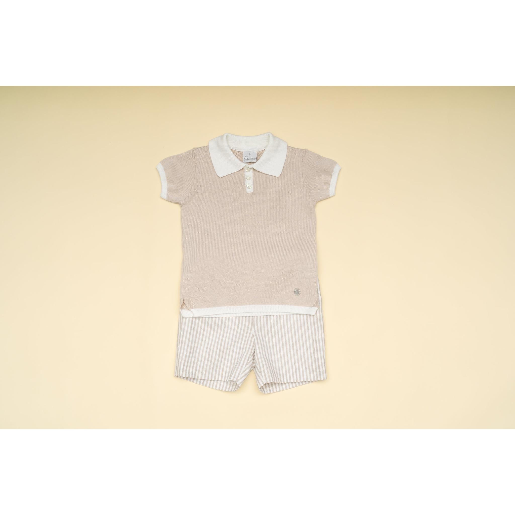 Beige Knit Polo Set