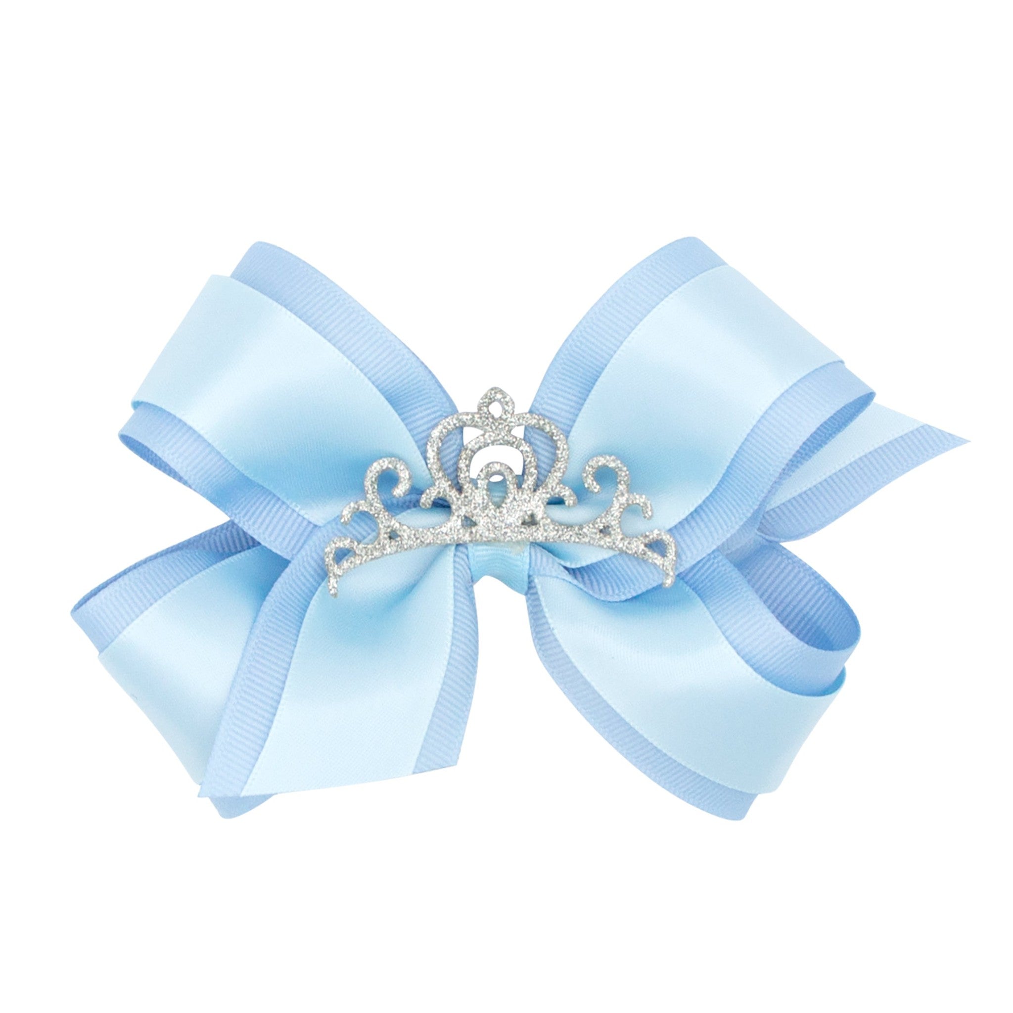 Medium Princess Grosgrain Hair Bow with Satin overlay and Glitter Crown