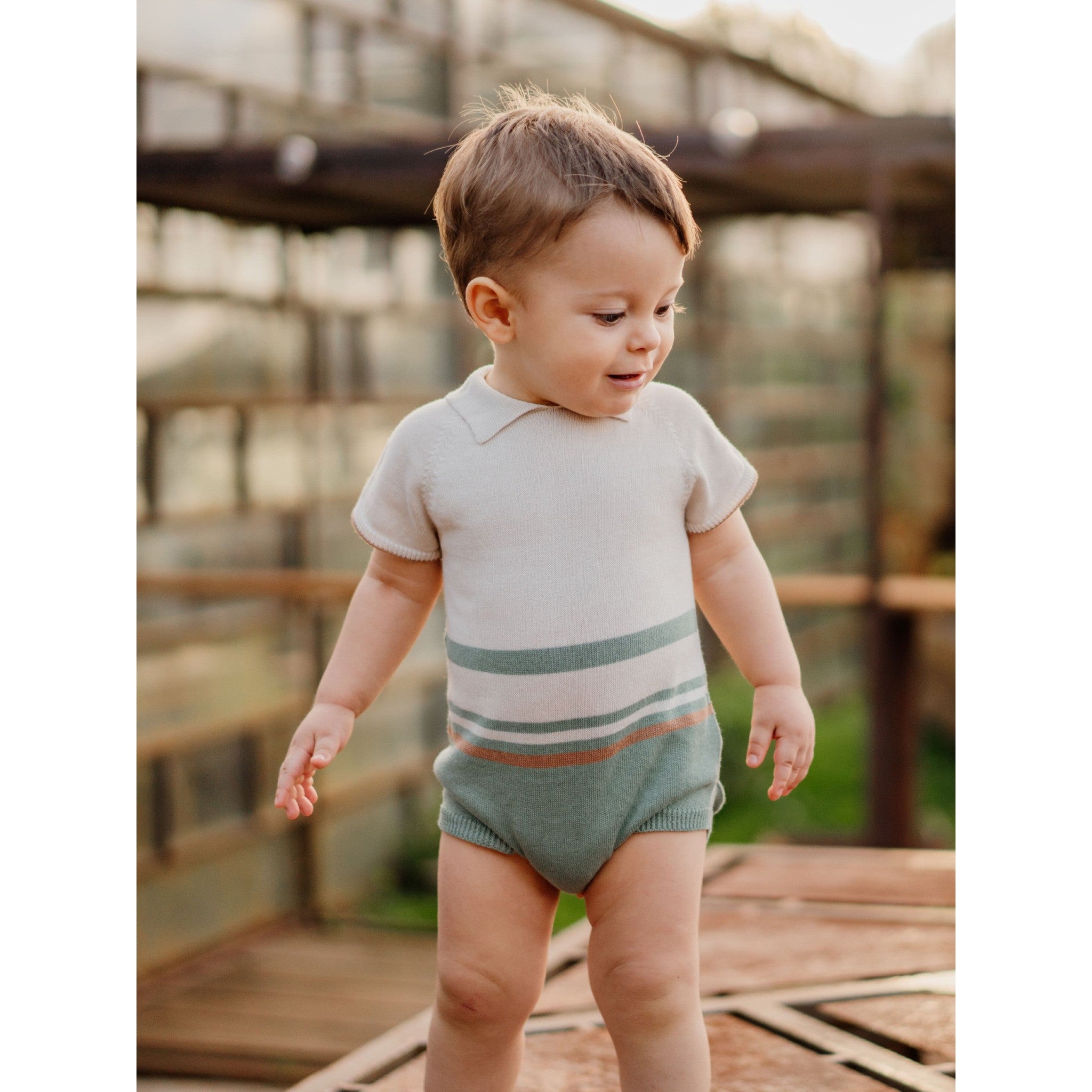 Short-sleeved polo shortie knitted in cotton | OCEAN