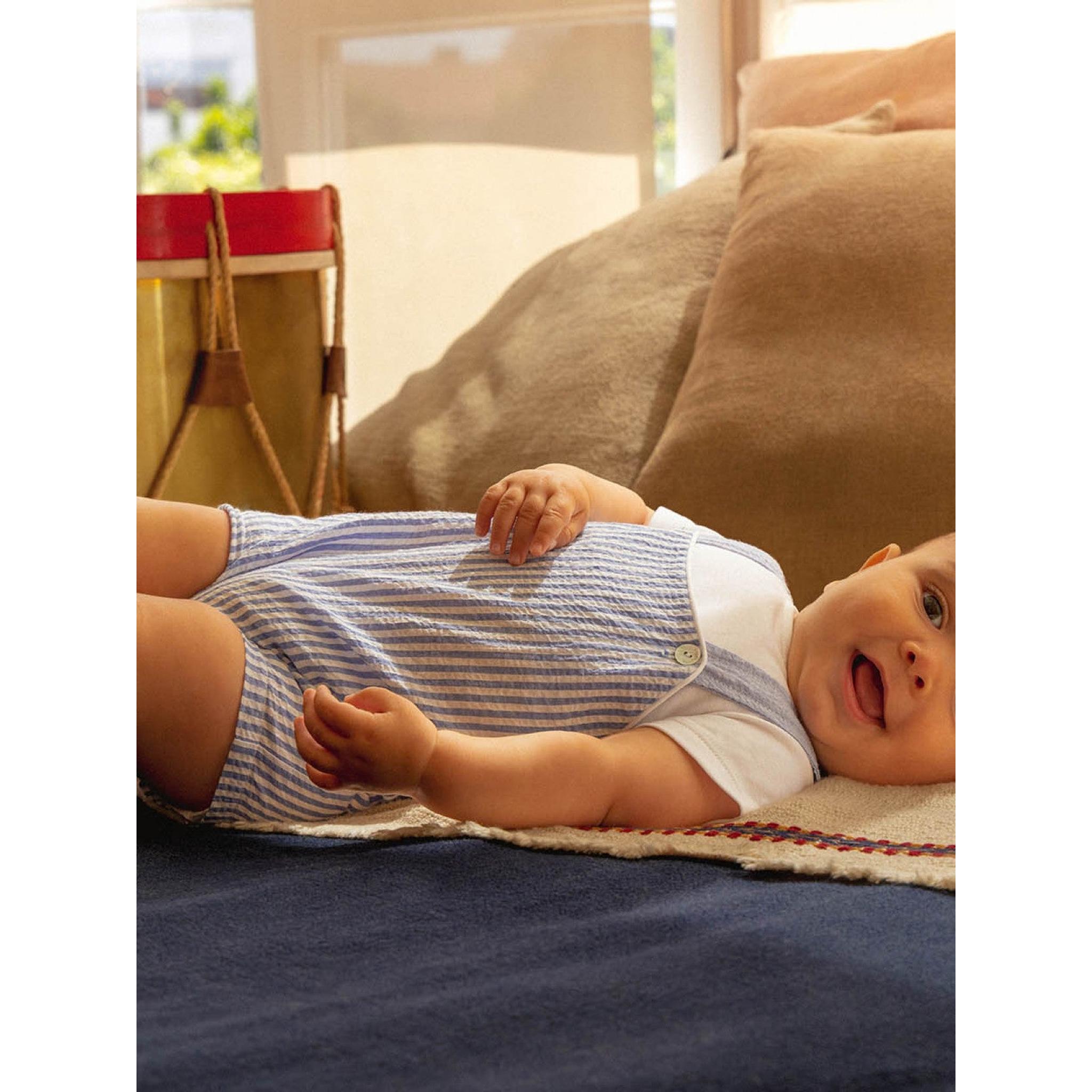 Striped two-in-one seersucker romper