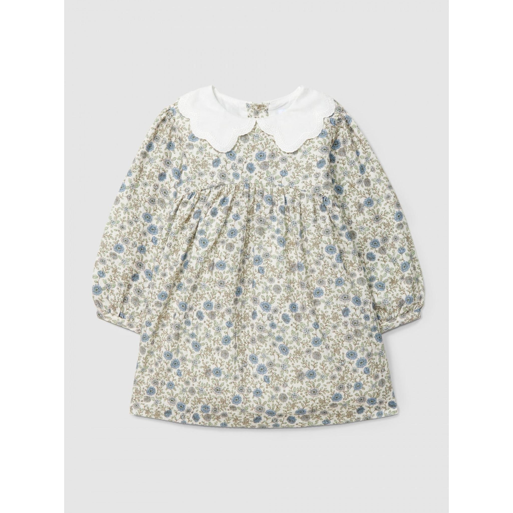 Dress floral with embroidered collar