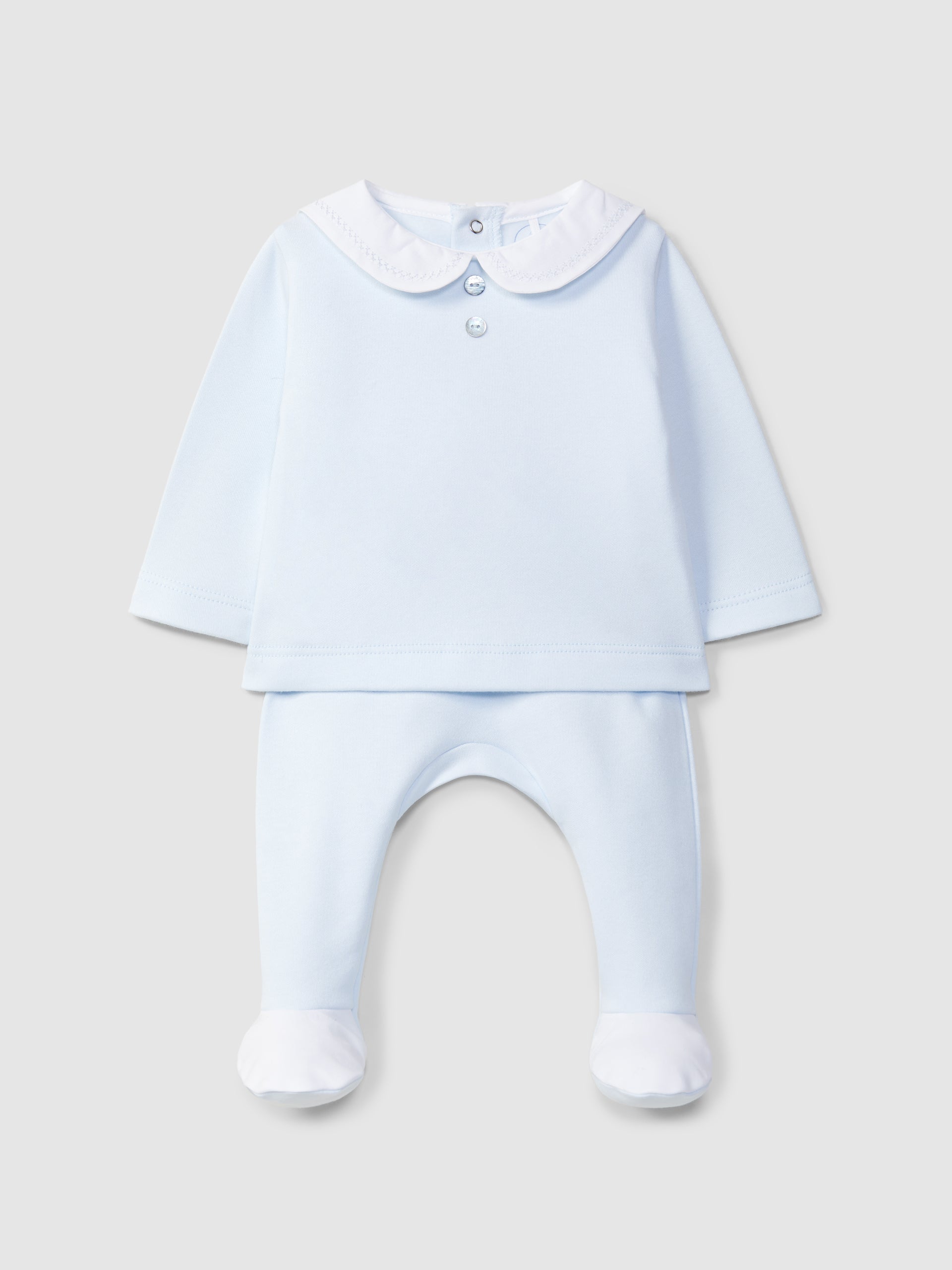 Two-piece set sailor collar with embroidered cross stitch