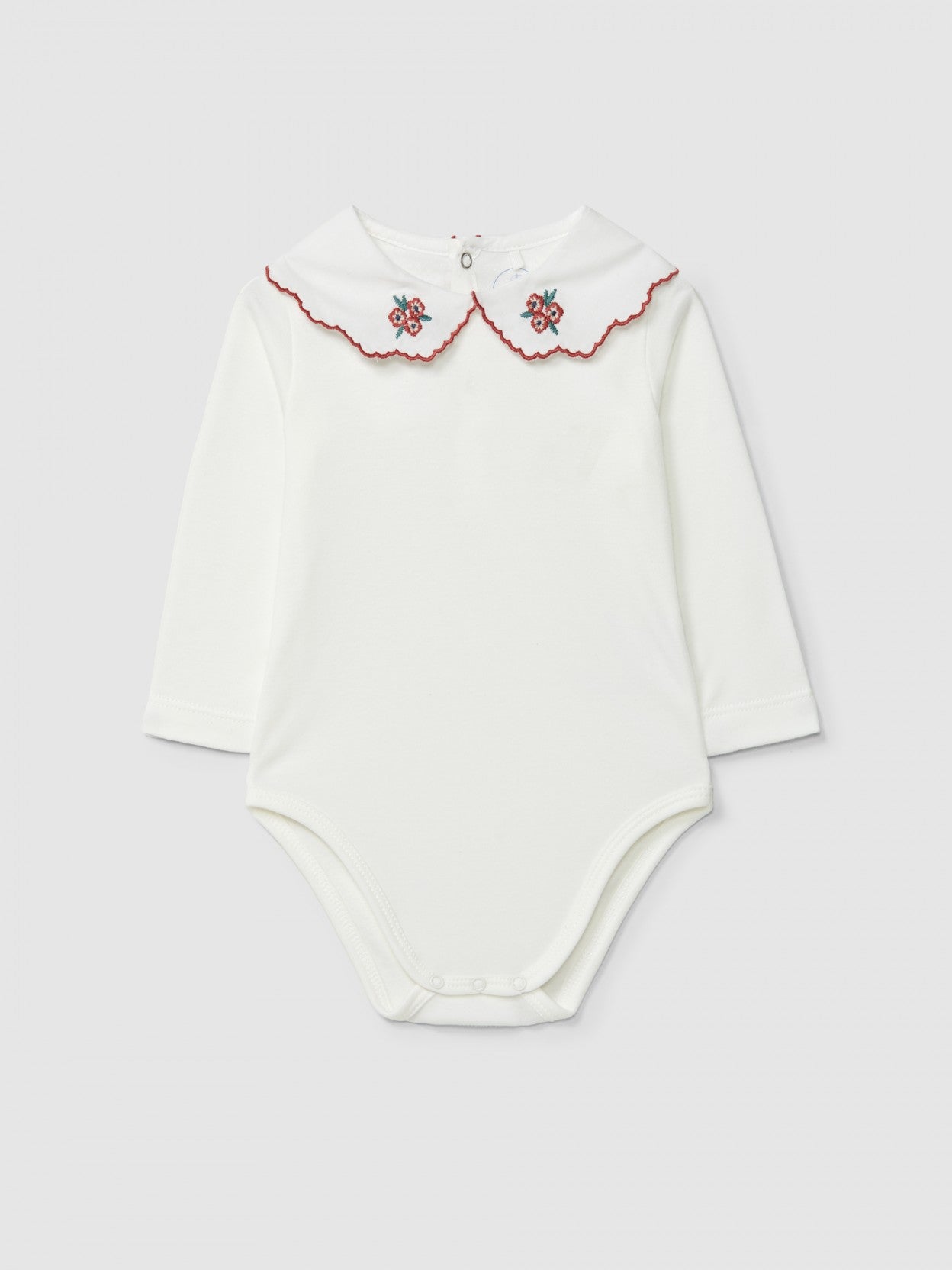 Bodysuit with embroidered flowers on the collar