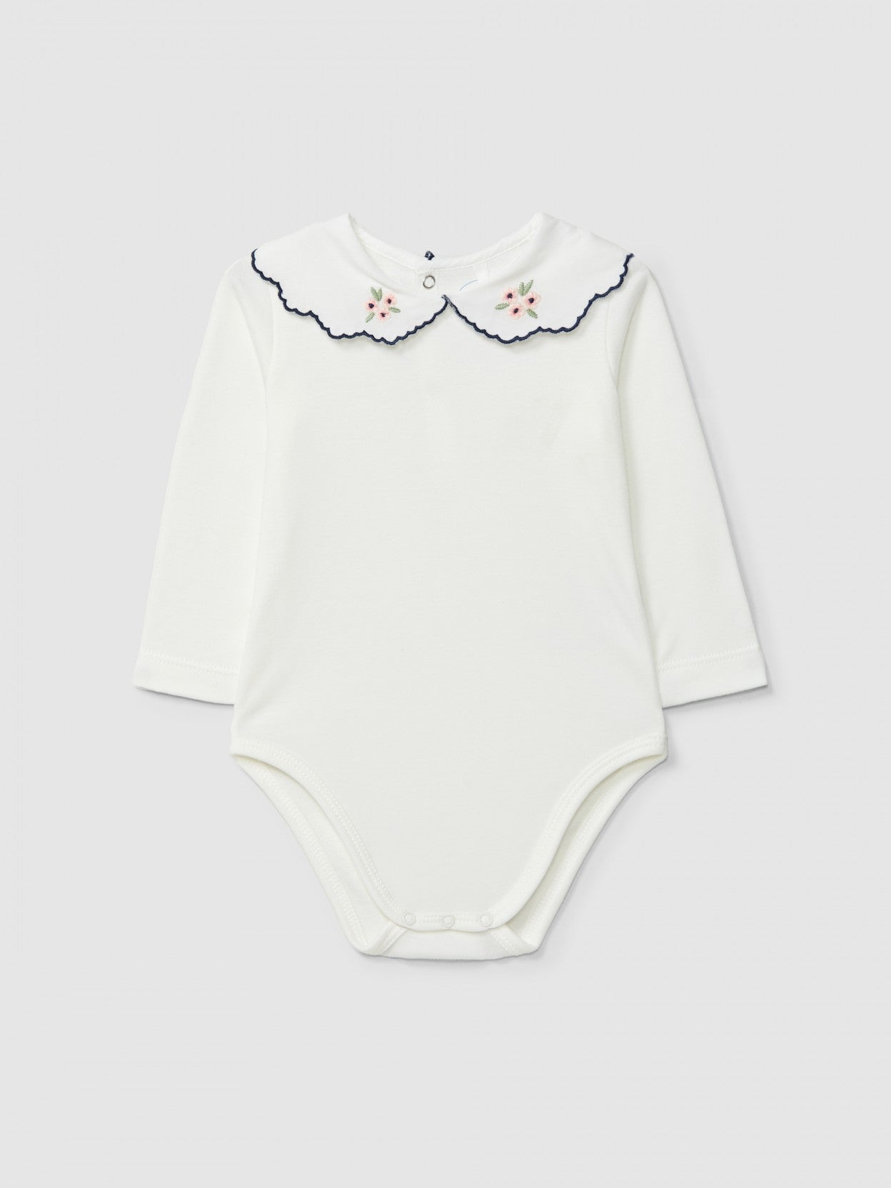 Bodysuit with embroidered flowers on the collar