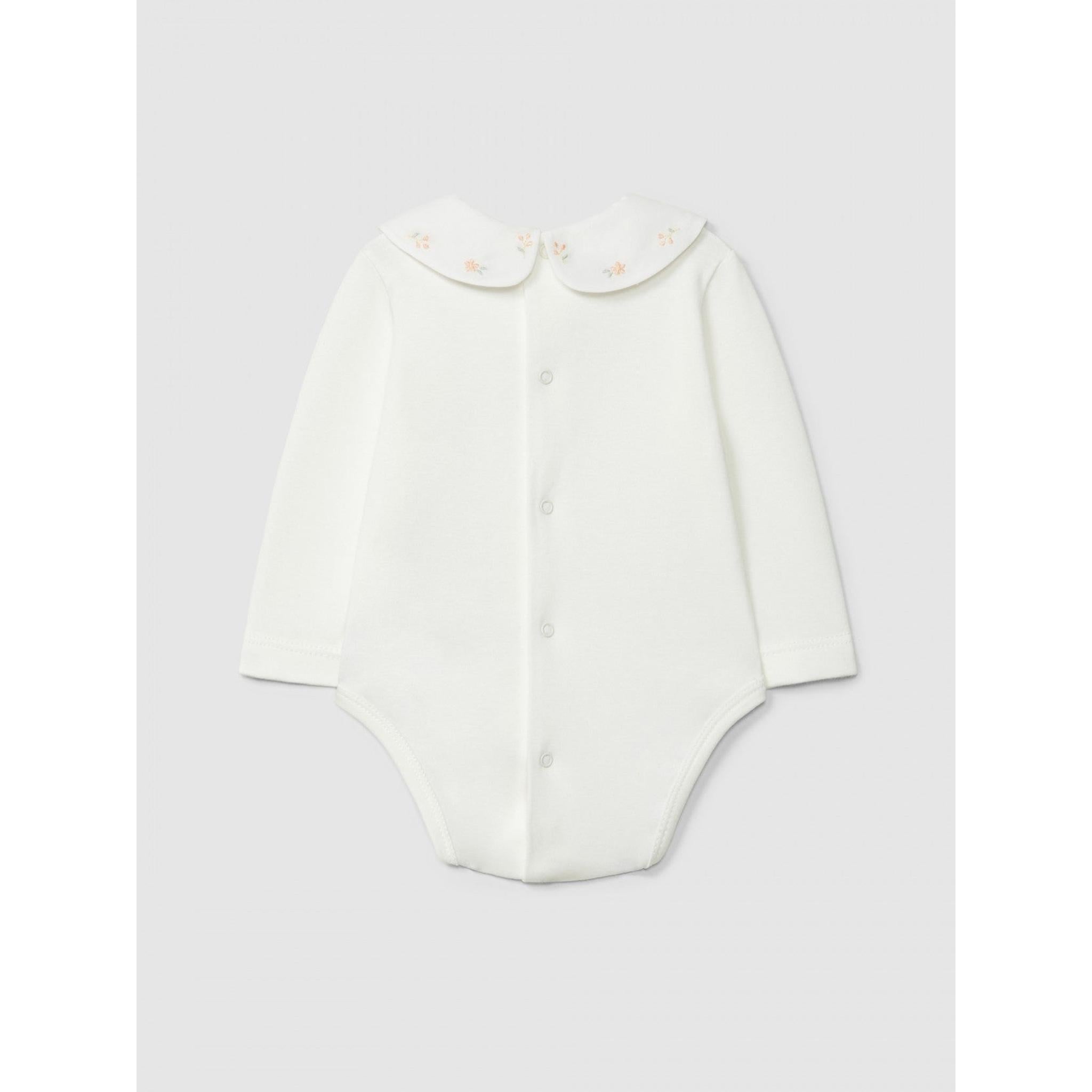 Bodysuit collar with embroidered delicate flowers