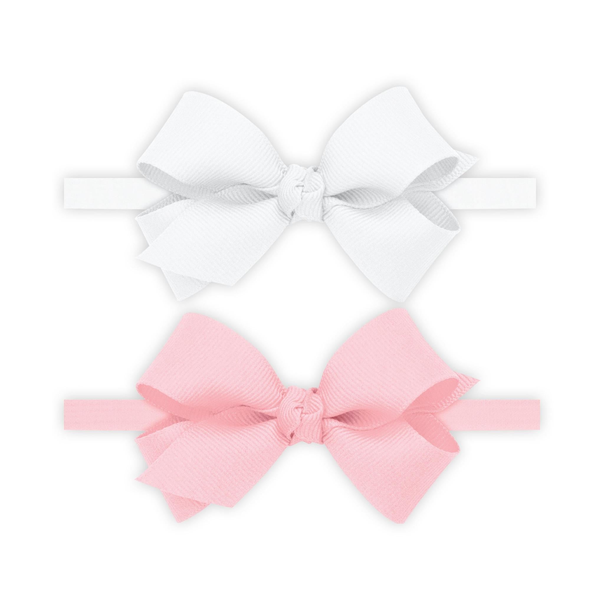 Two Mini Grosgrain Hair bows with Knot Wrap on Matching skinny Nylon Bands
