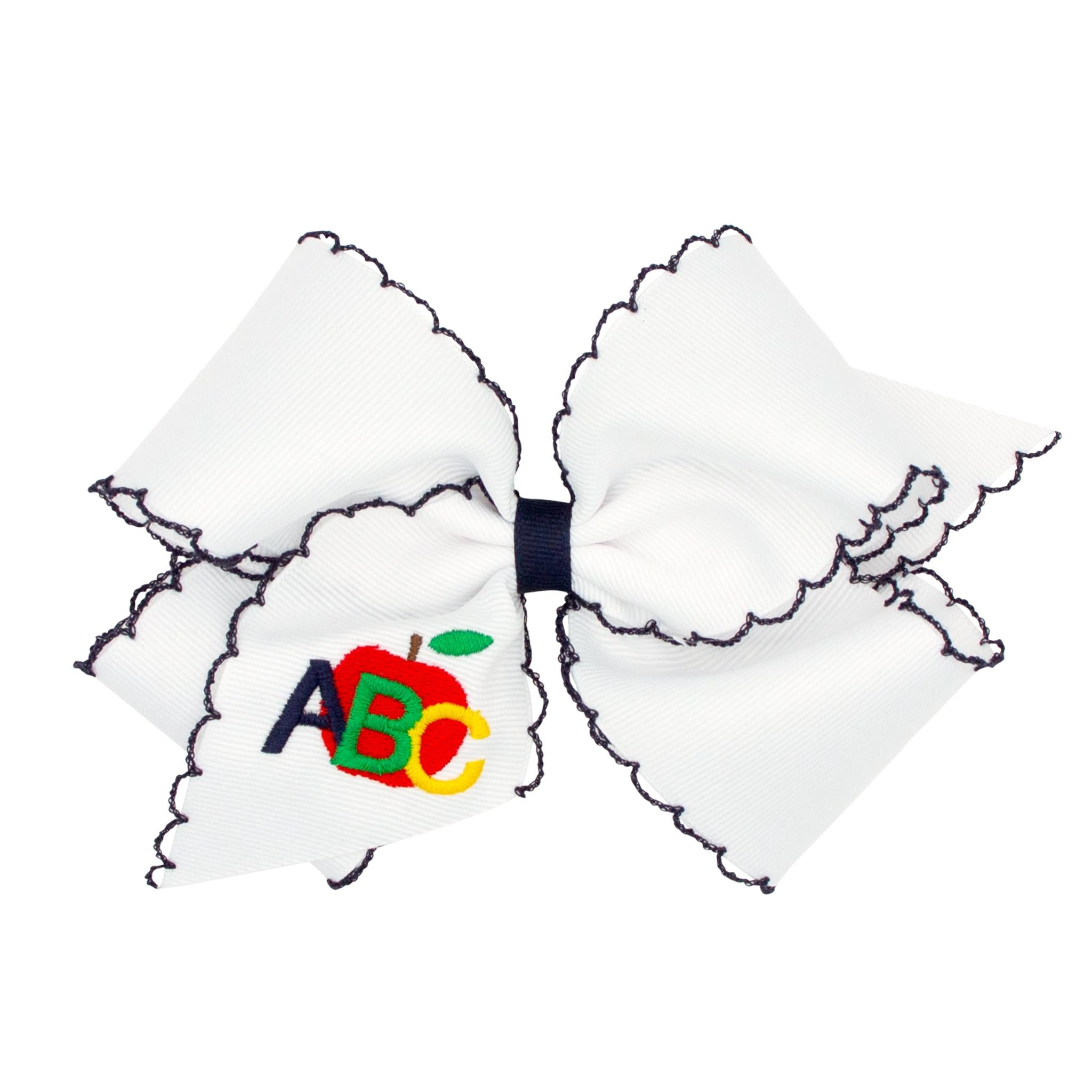 Medium Grosgrain Hair Bow with Moonstitch Edge and School-themed Embroidery