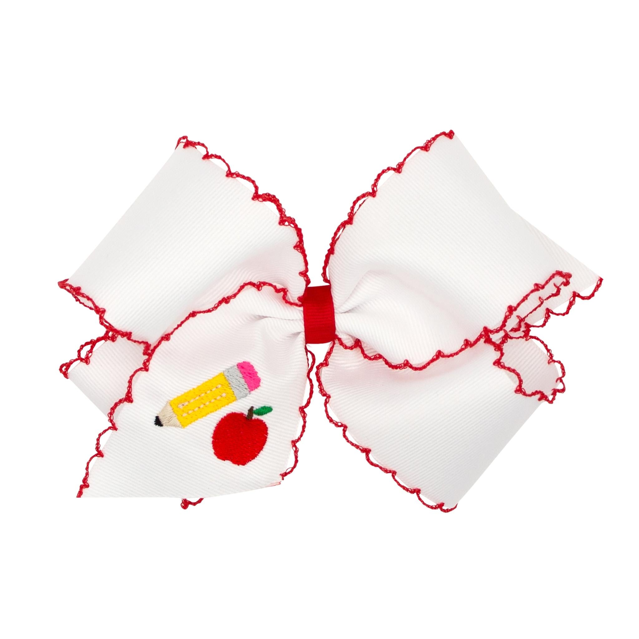 Medium Grosgrain Hair Bow with Moonstitch Edge and School-themed Embroidery