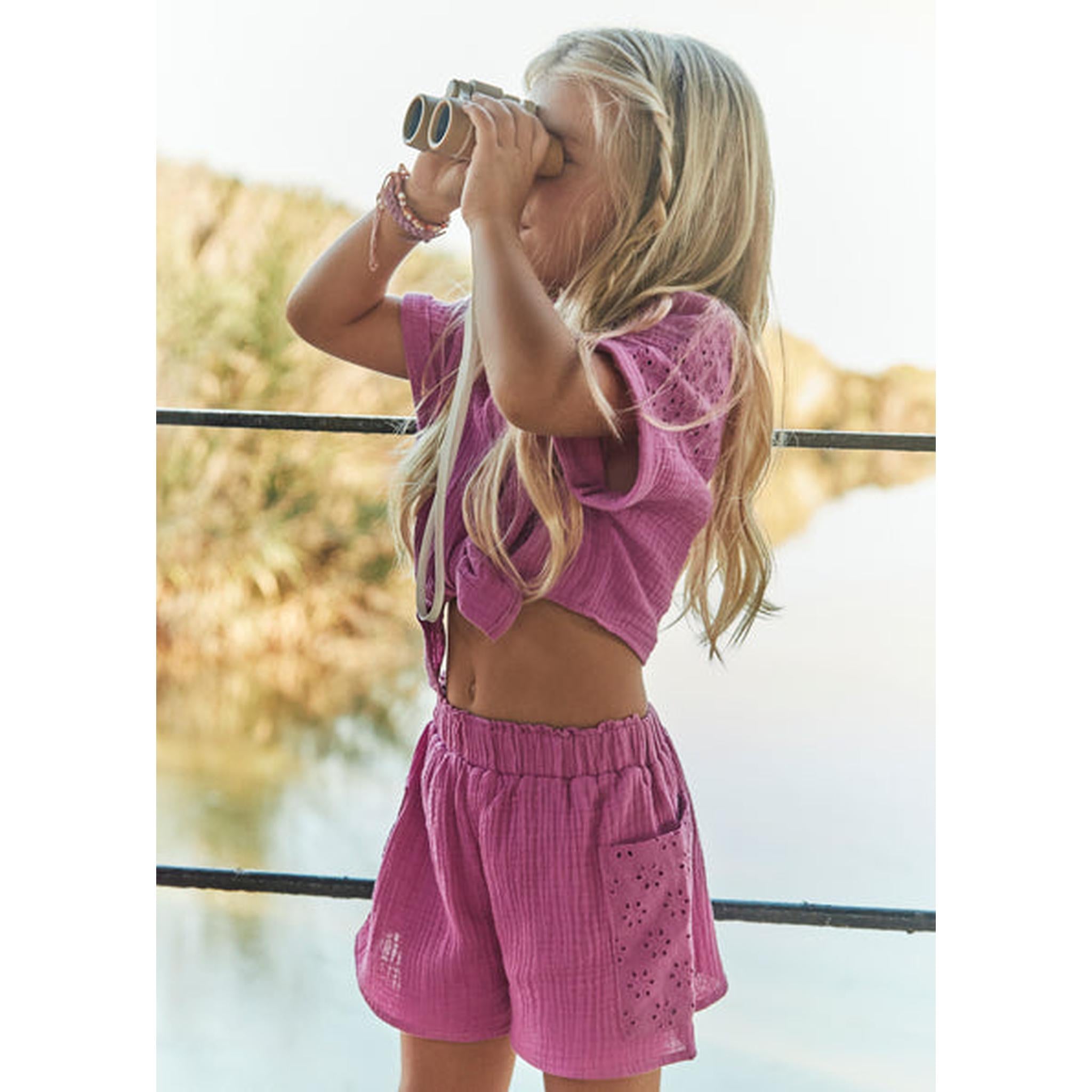 Girl Eyelet Shorts and Blouse Set - Purple