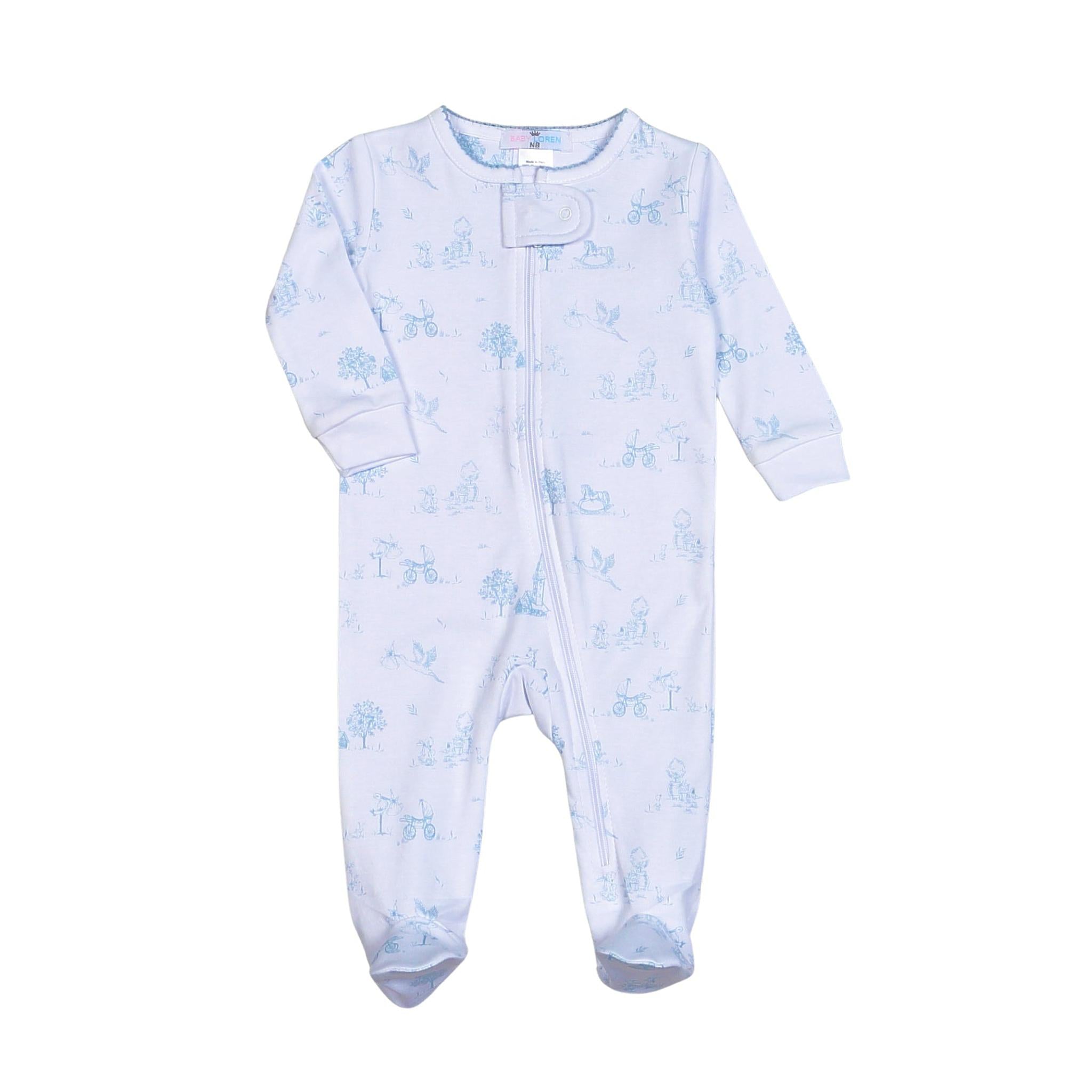 Blue Boy Toile Zipper Footie