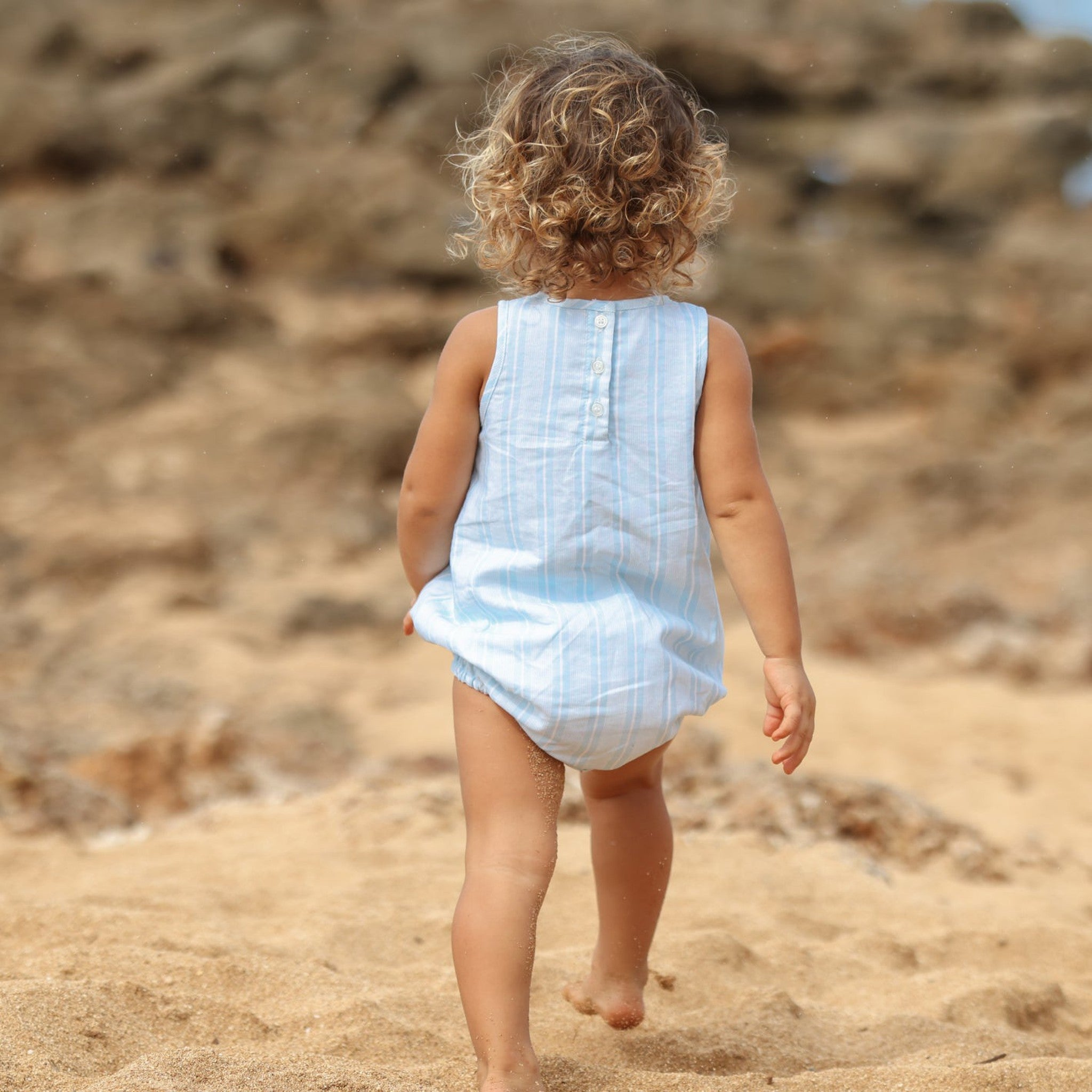 baby pacific blue stripe bubble romper