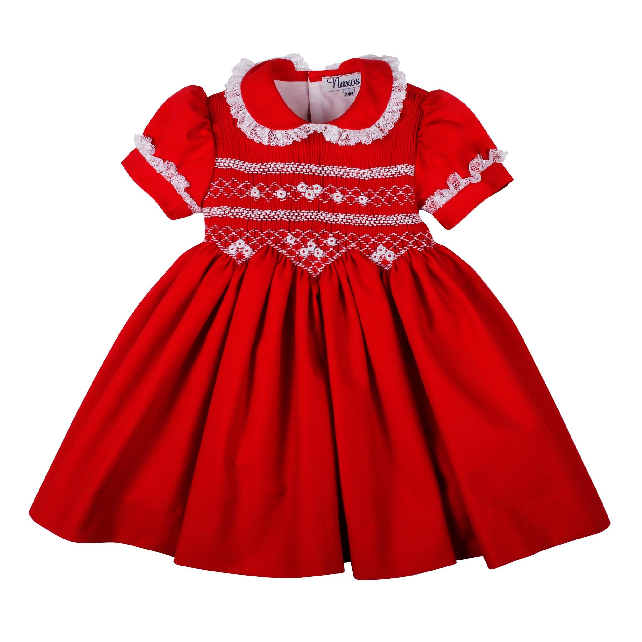 Red Valencienne Smocked Dress