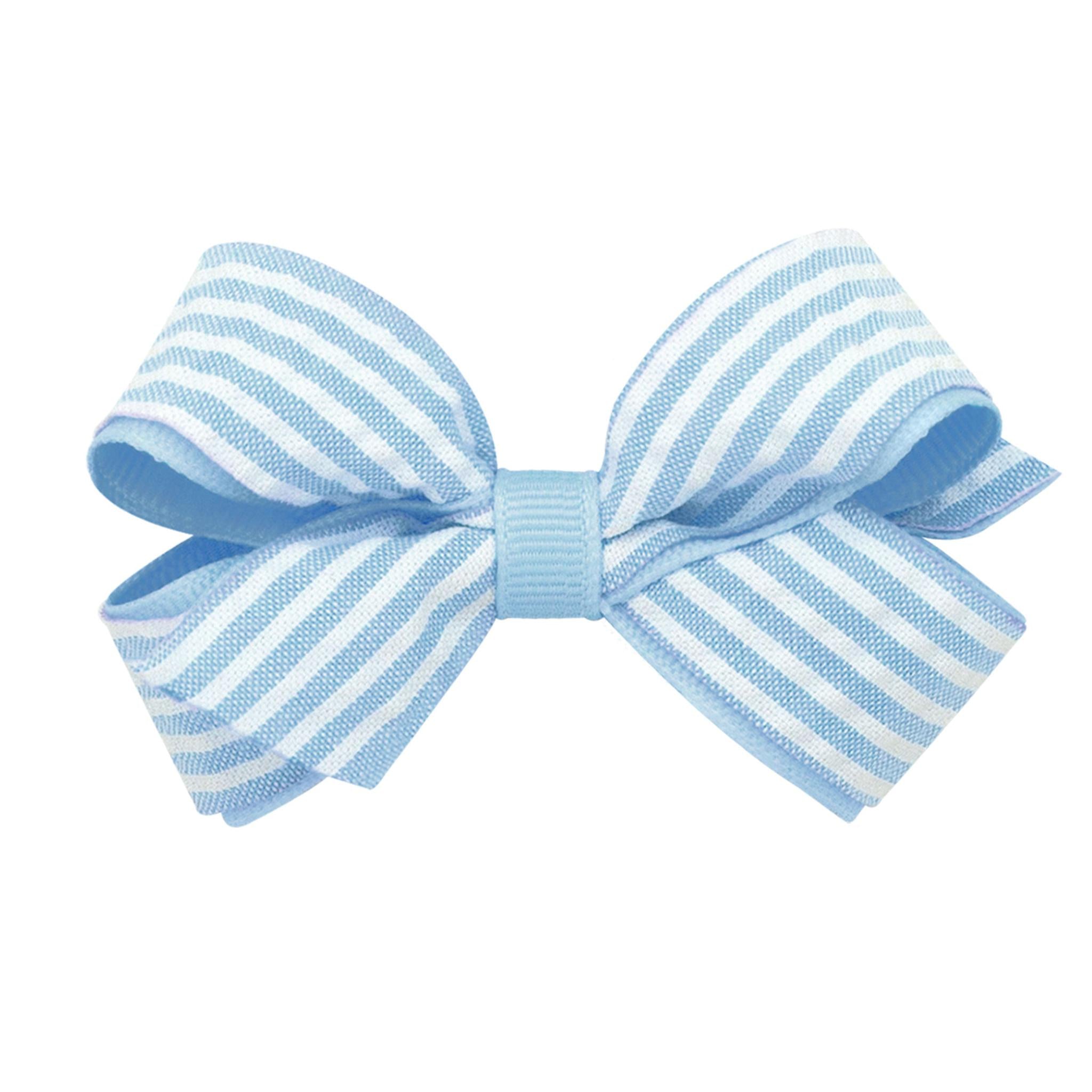 Mini Genuine Seersucker Fabric and Grosgrain Overlay Hair Bow