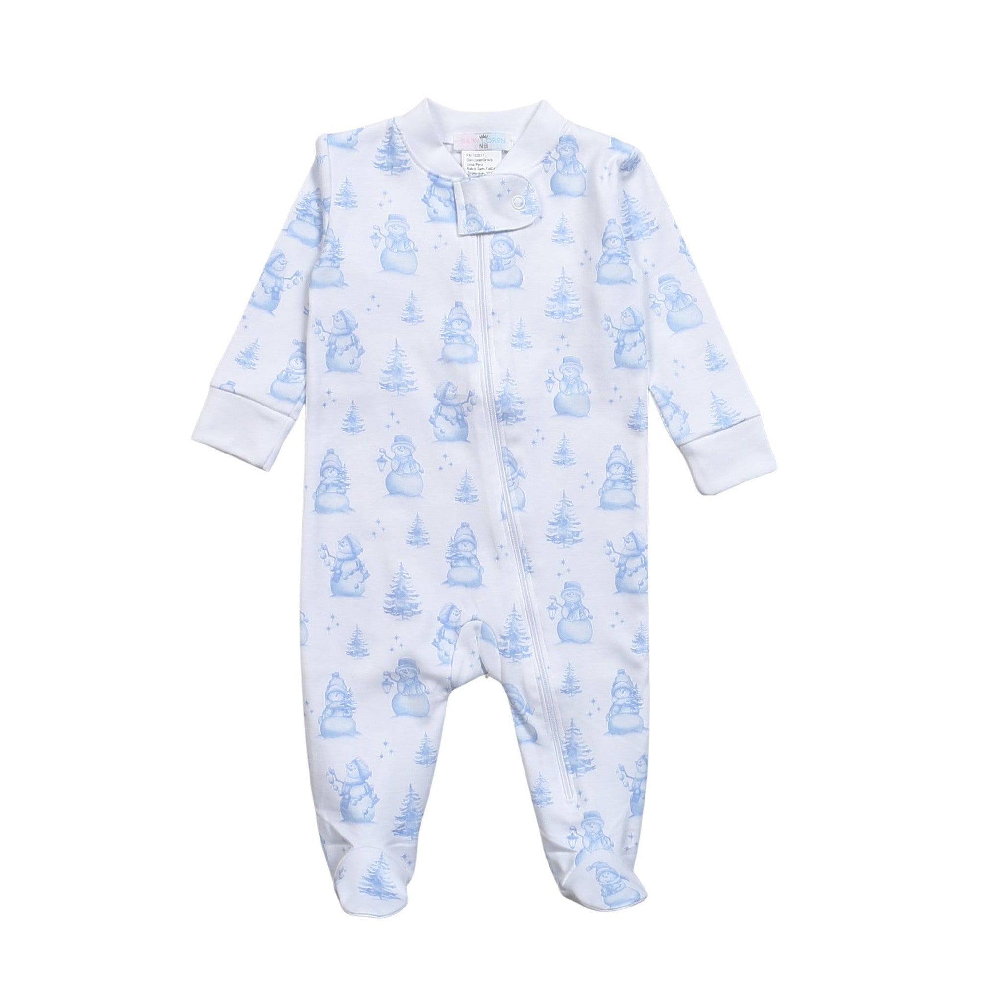 Snowman Pima Zipper Footie - BLue