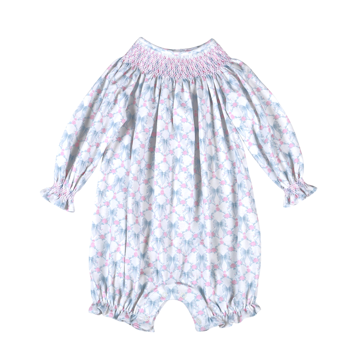 Blue Colette Smocked Bishop Bubble - Short Sleeve