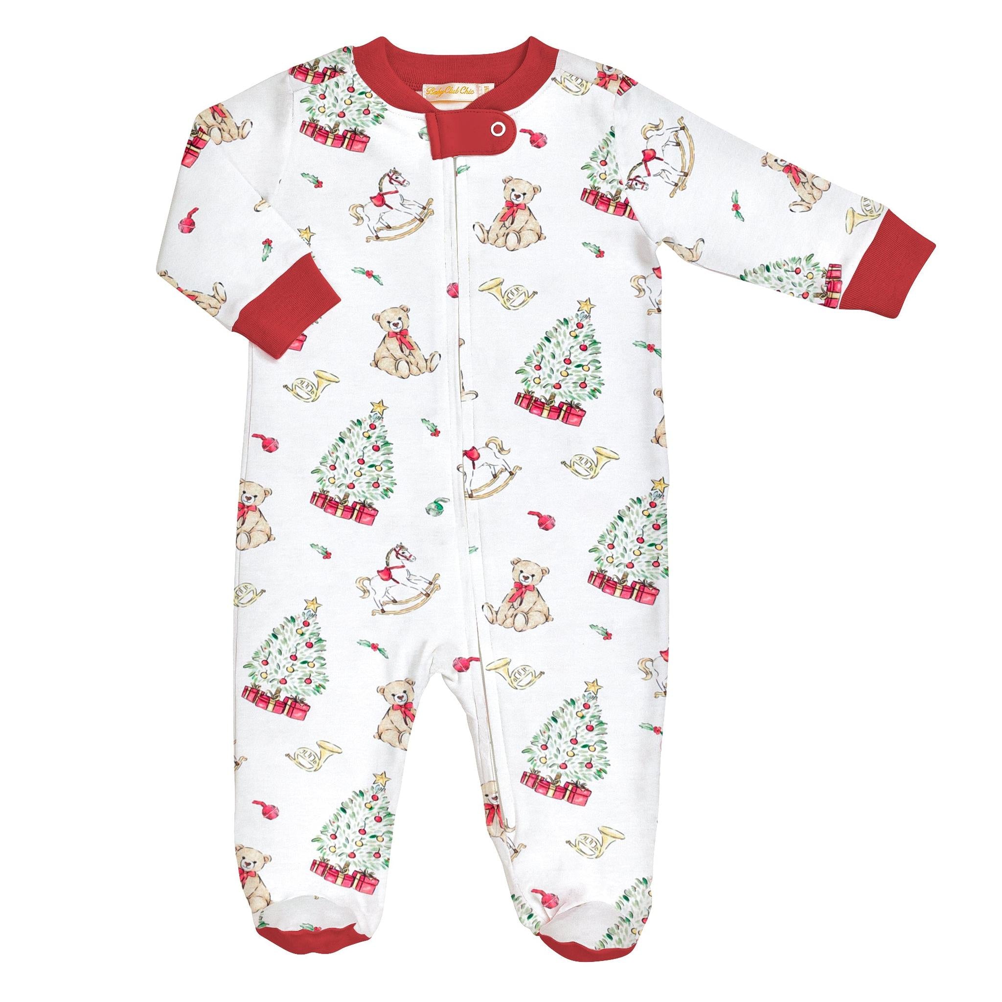 holiday time  printed zipped footie