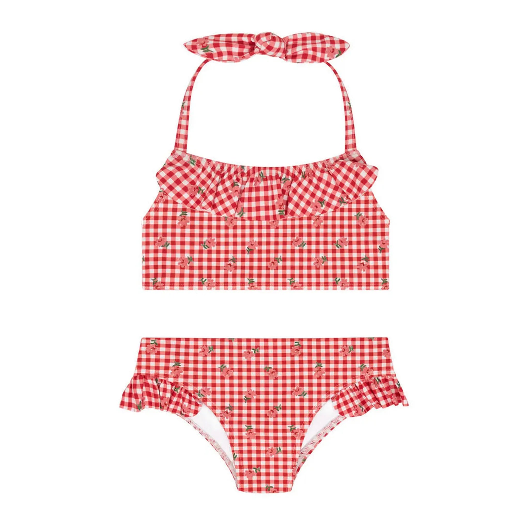 girls strawberry gingham halter scoop neck bikini
