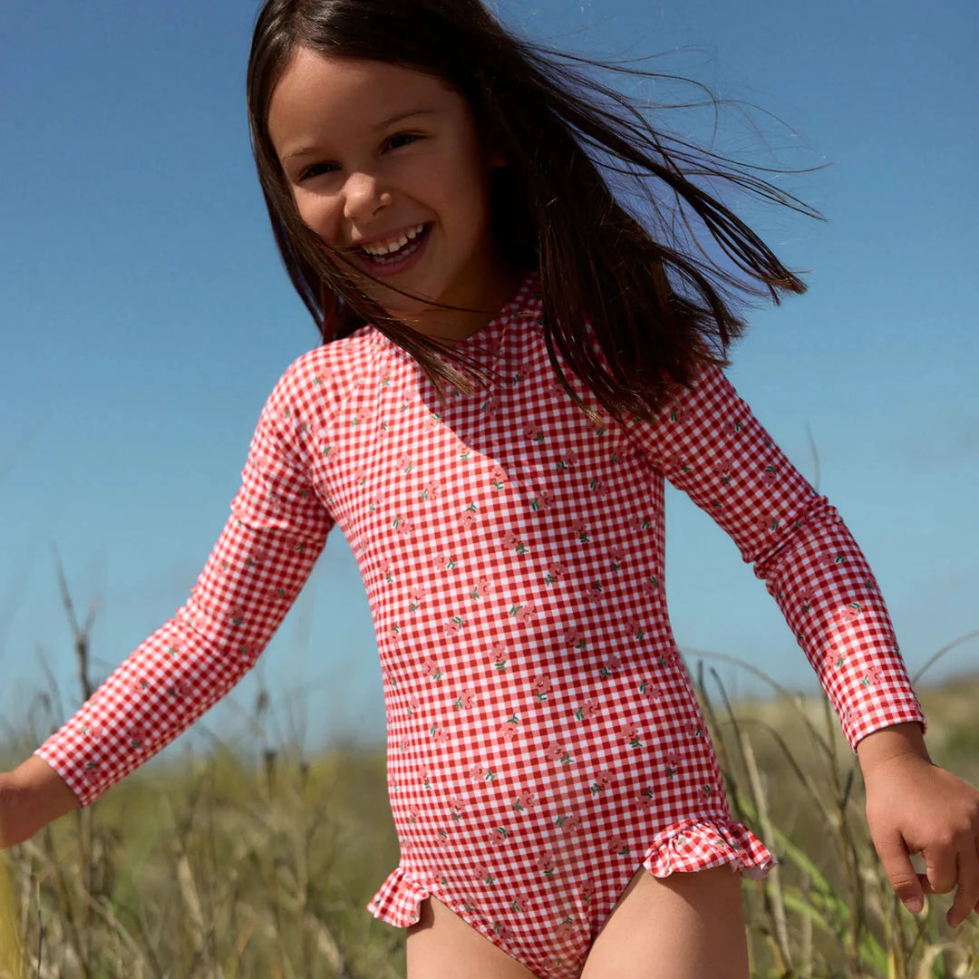 girls strawberry gingham rashguard one piece