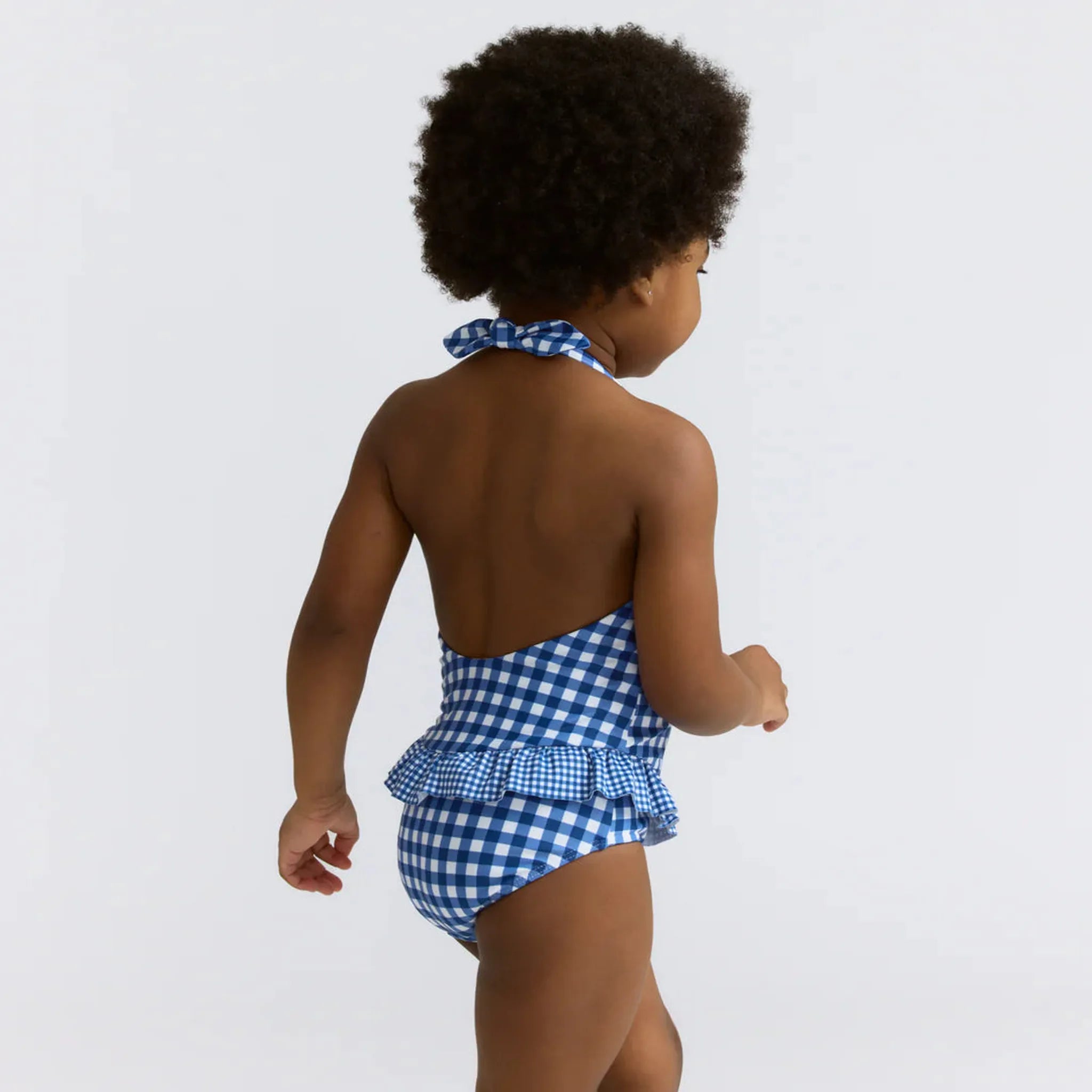 girls navy picnic gingham ruffle halter one piece
