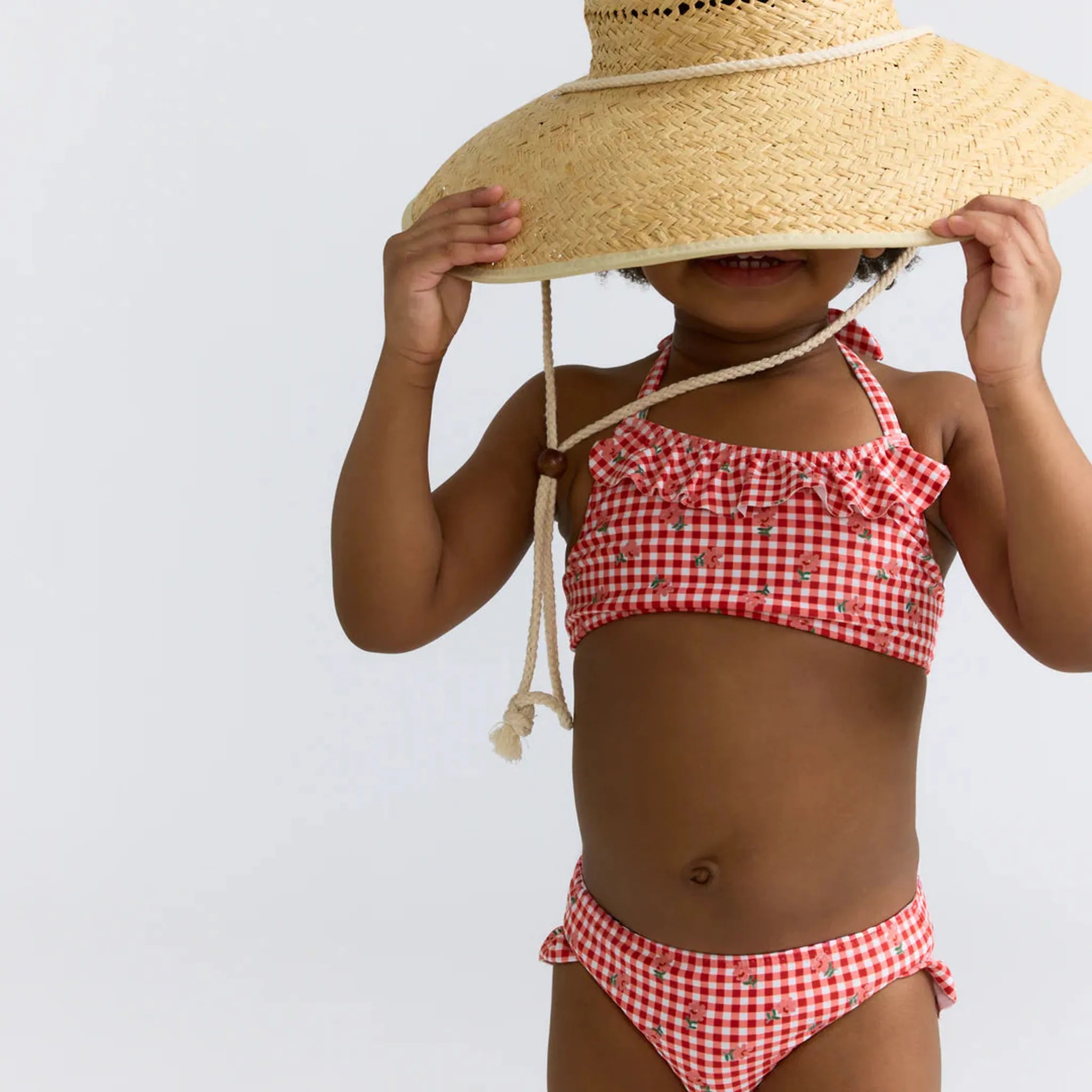 girls strawberry gingham halter scoop neck bikini