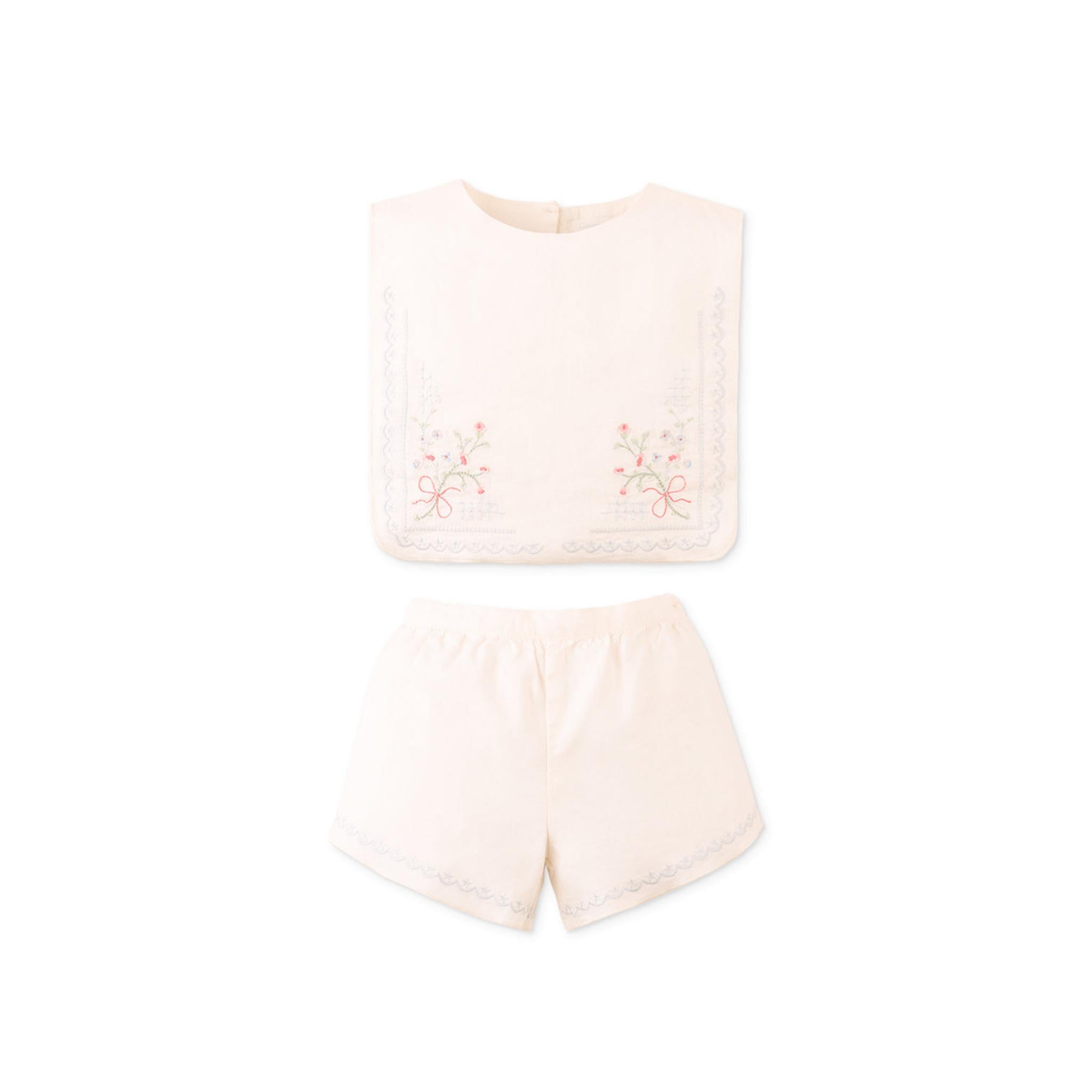 BABY SHARPAY EMBROIDERED BLOUSE & SHORTS SET