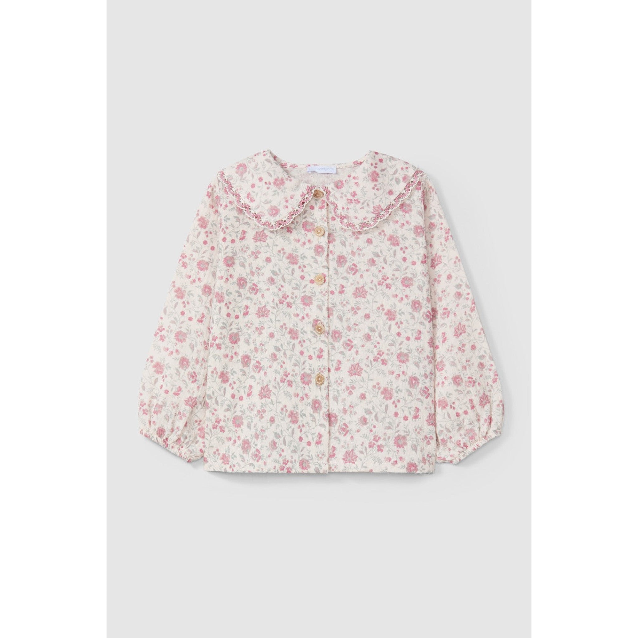 Blouse in organic gauze with delicate lace detail