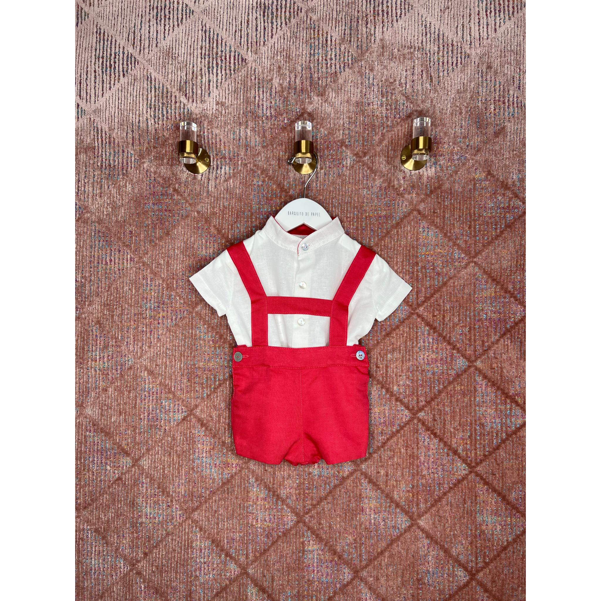 Red White Dungaree Set